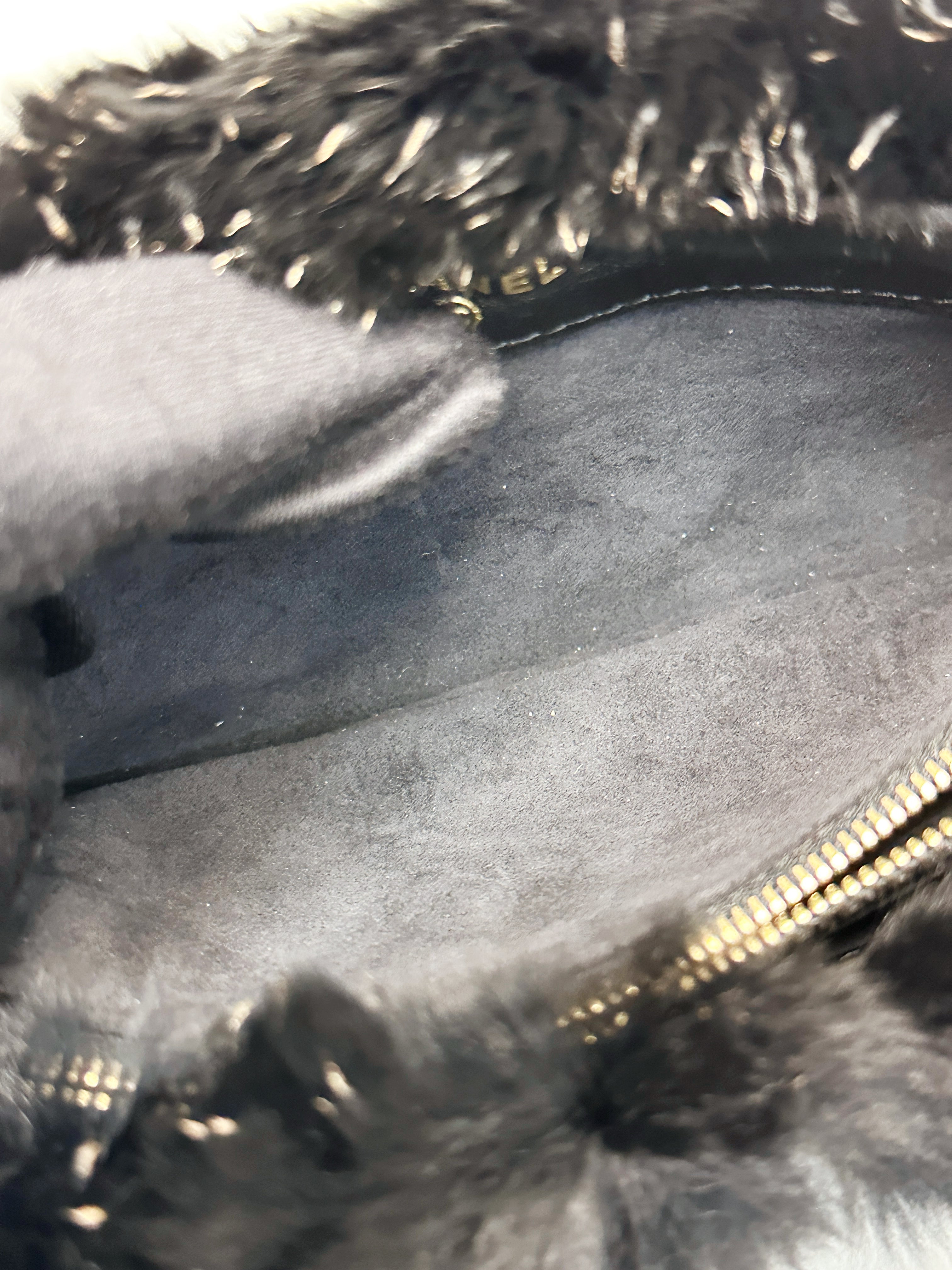 Chanel CC Black Fur Chain Clutch 2270 holo card