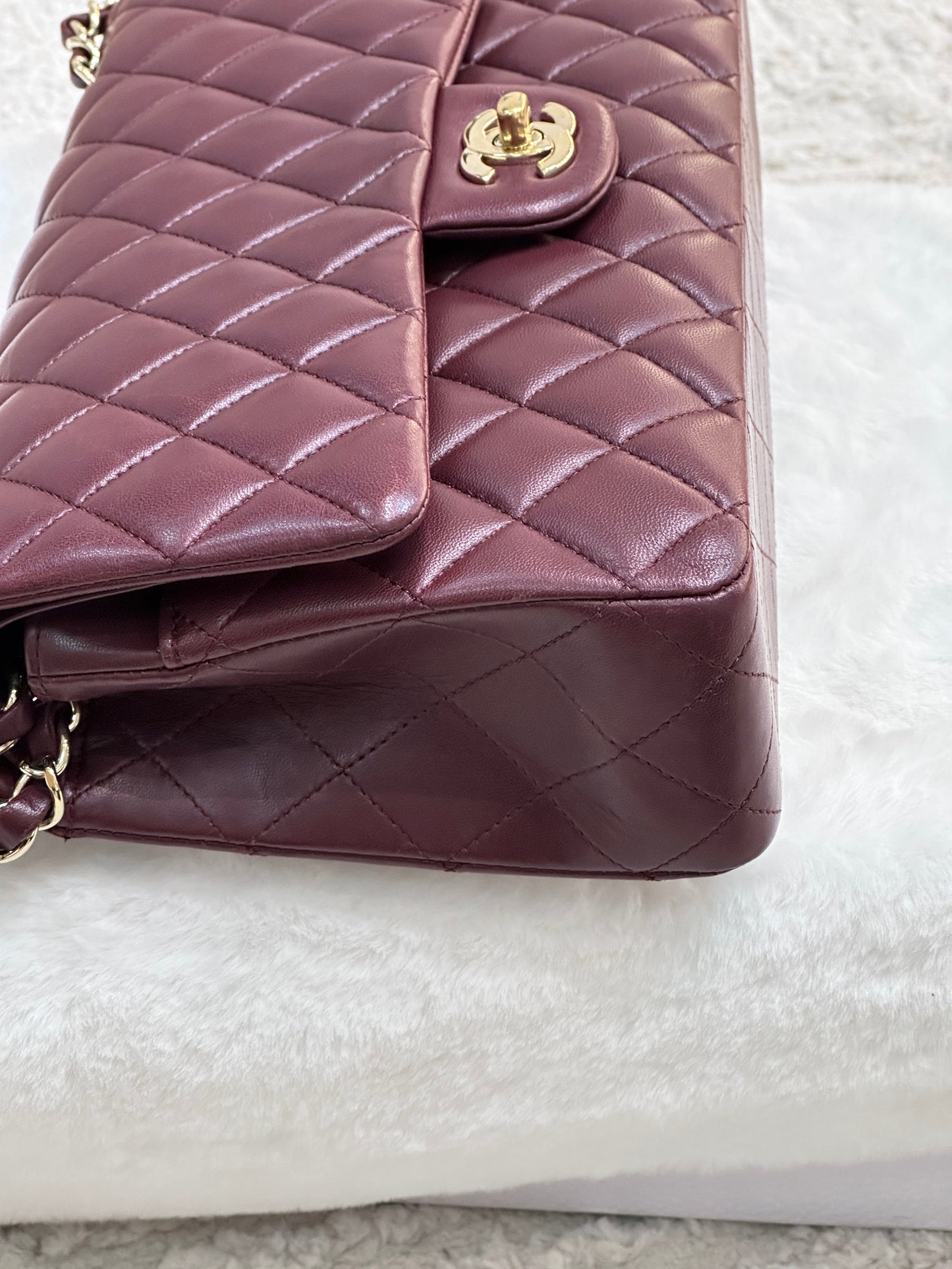 CHANEL Lambskin Quilted Medium Double Flap Burgundy