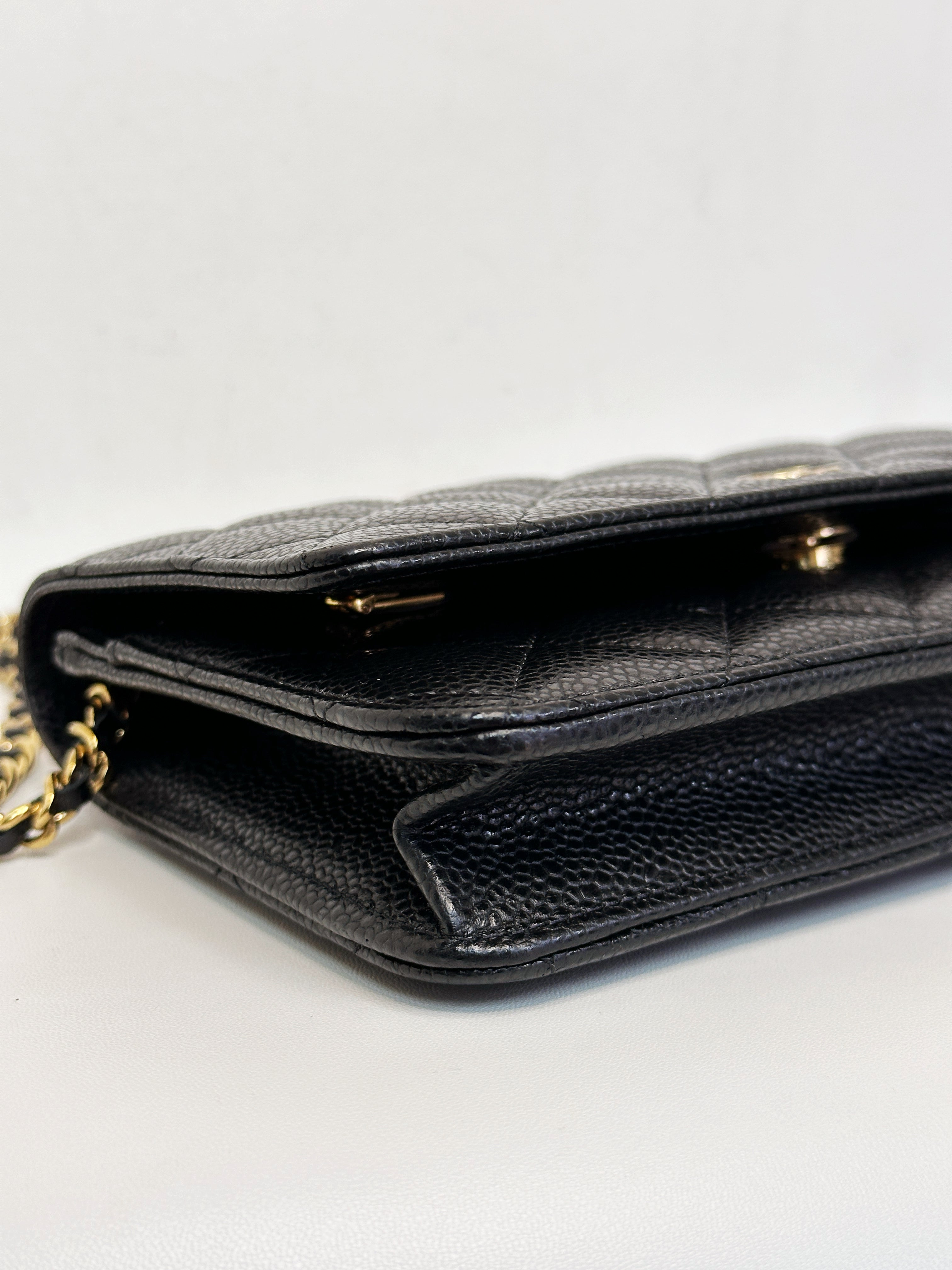 Chanel Classic Wallet on Chain Caviar Black GHW T876 microchip
