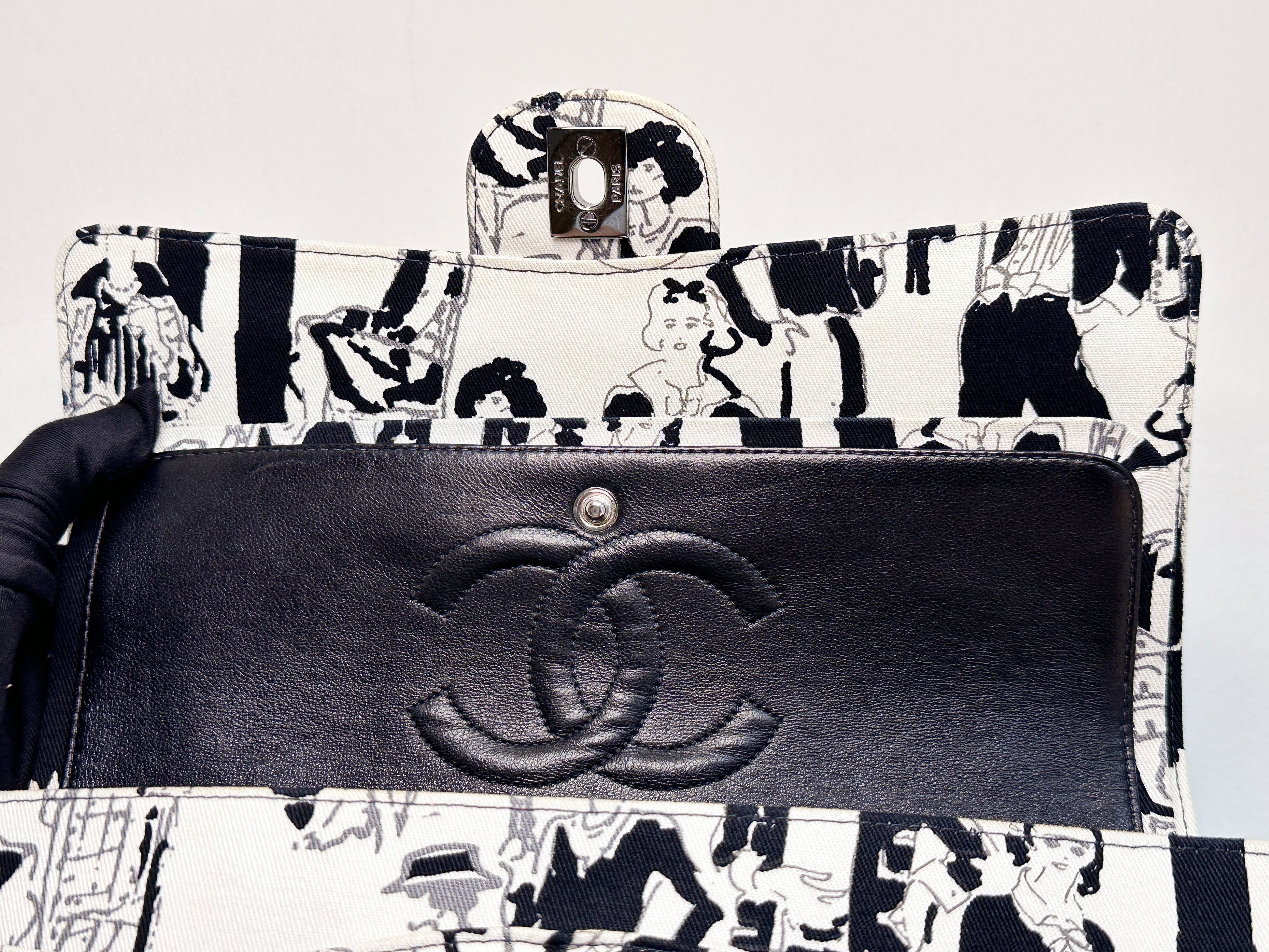 Chanel Canvas Coco Icons Medium Double Flap Bag Black White 827 holo card