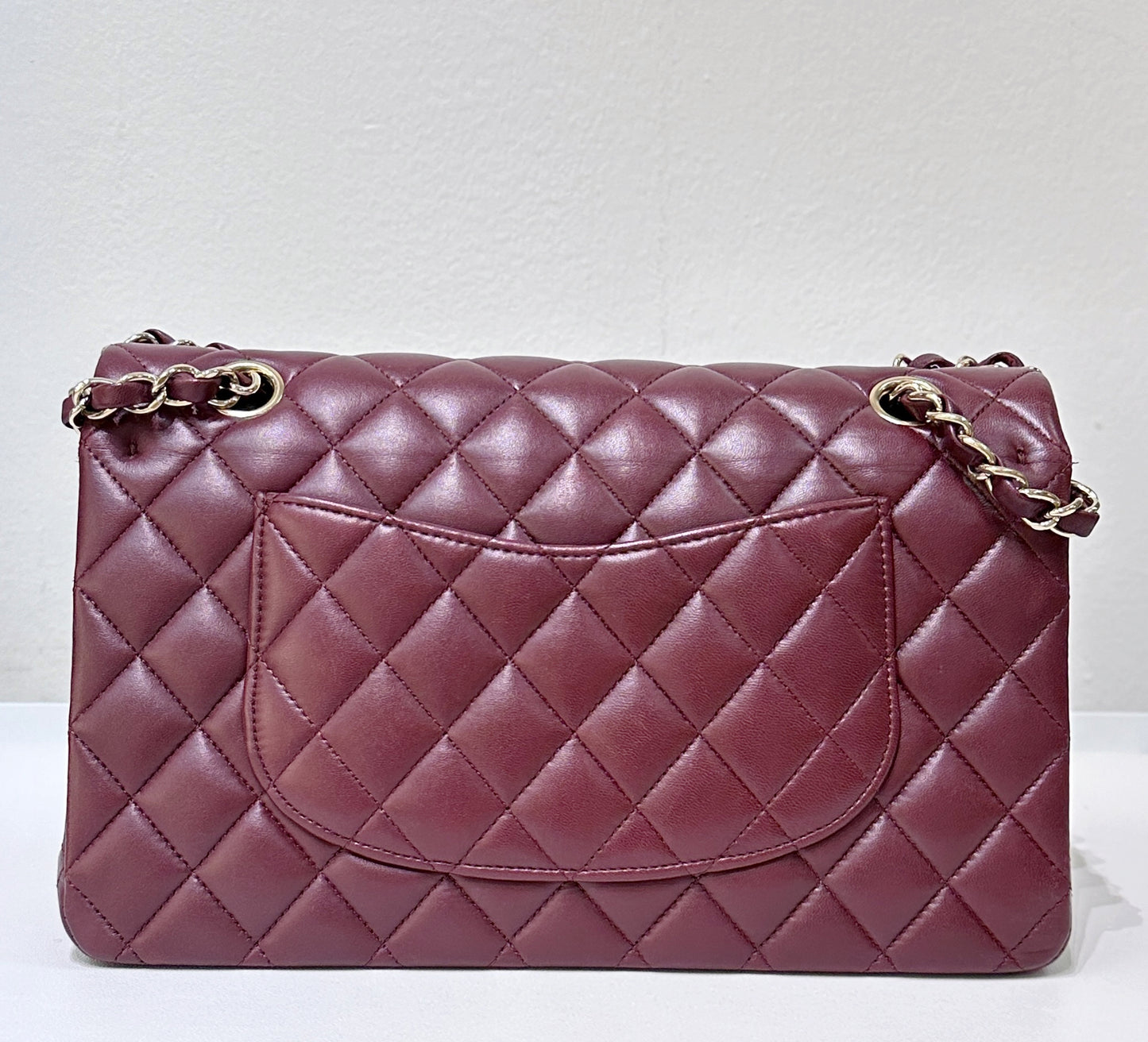 CHANEL Lambskin Quilted Medium Double Flap Burgundy