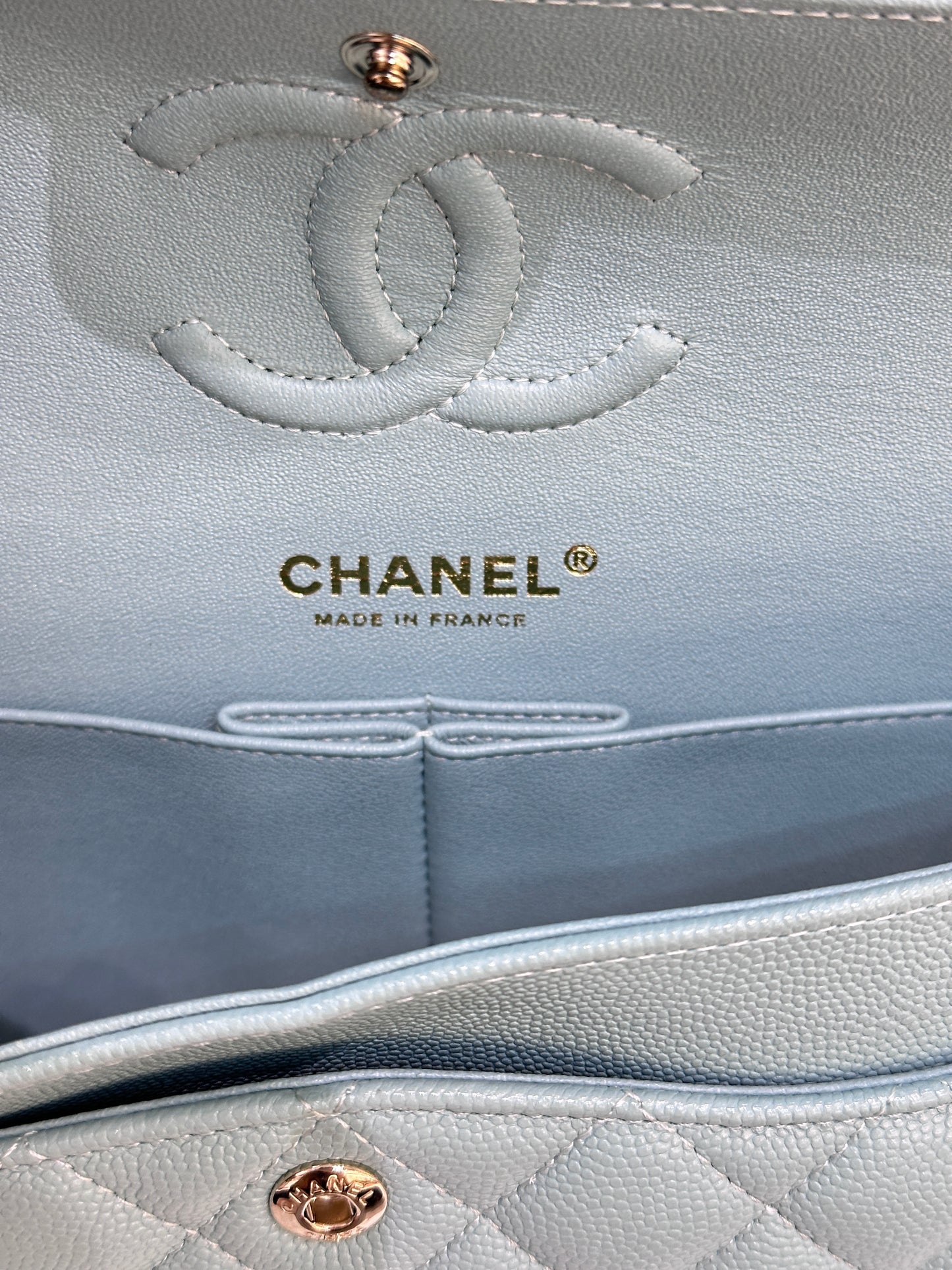 Chanel 20C Small Classic Double Flap Tiffany Blue Caviar GHW