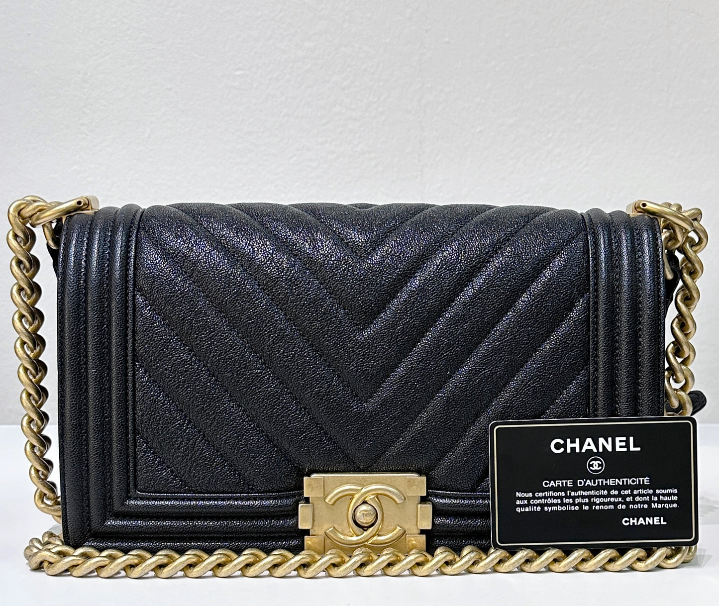 Chanel Old Medium Boy Chevron Black Caviar