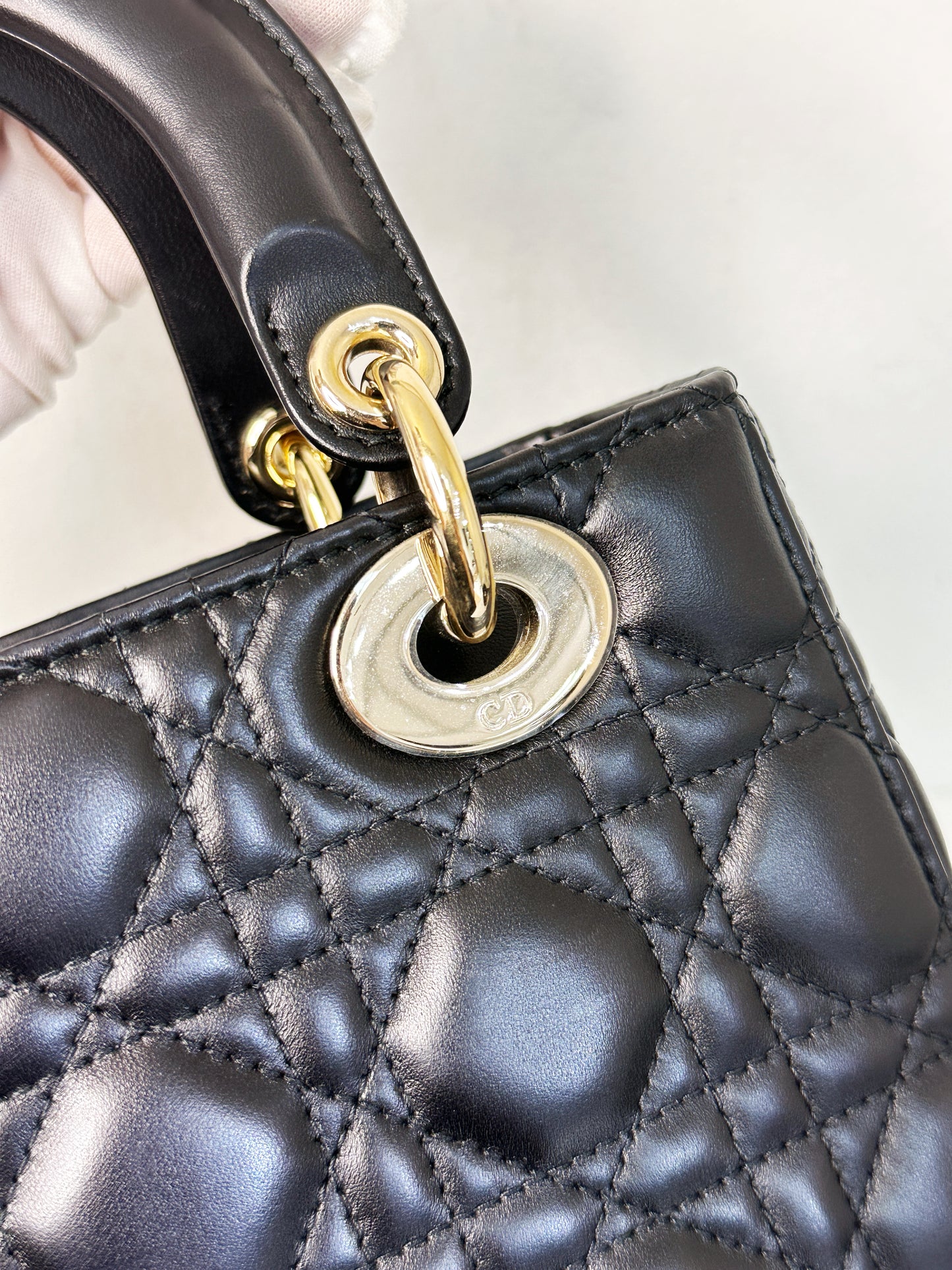 CHRISTIAN DIOR Lambskin Cannage Small My ABCDior Lady Dior Black GHW