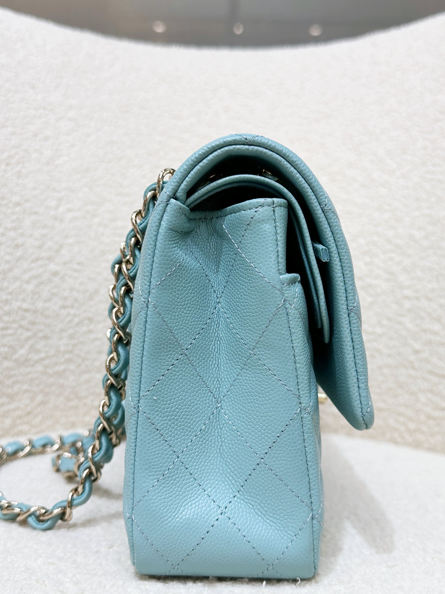 Chanel Classic Flap Medium 20C Tiffany Blue Caviar Light Gold Hardware 294 holo card