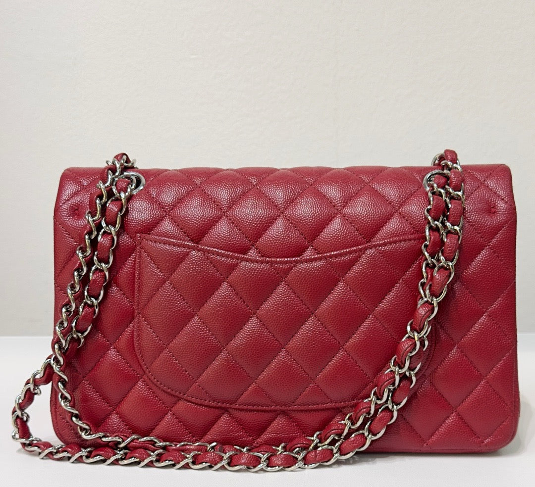 Chanel Medium Caviar Double Flap Red Bag SHW 17B