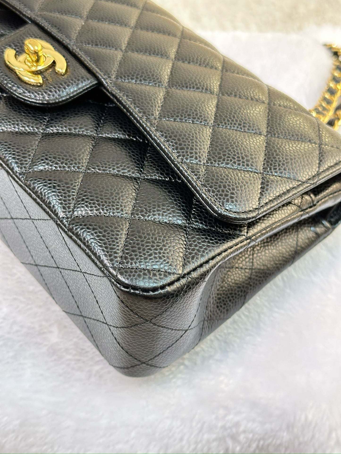 Chanel Medium Quilted Caviar Classic Double Flap Bag Black GHW 3014 holo card