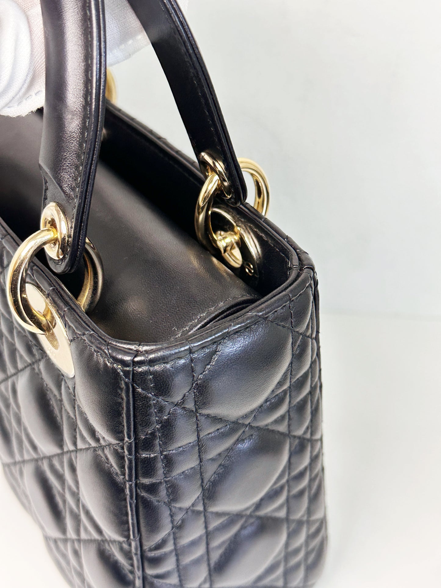 CHRISTIAN DIOR Lambskin Cannage Small My ABCDior Lady Dior Black GHW