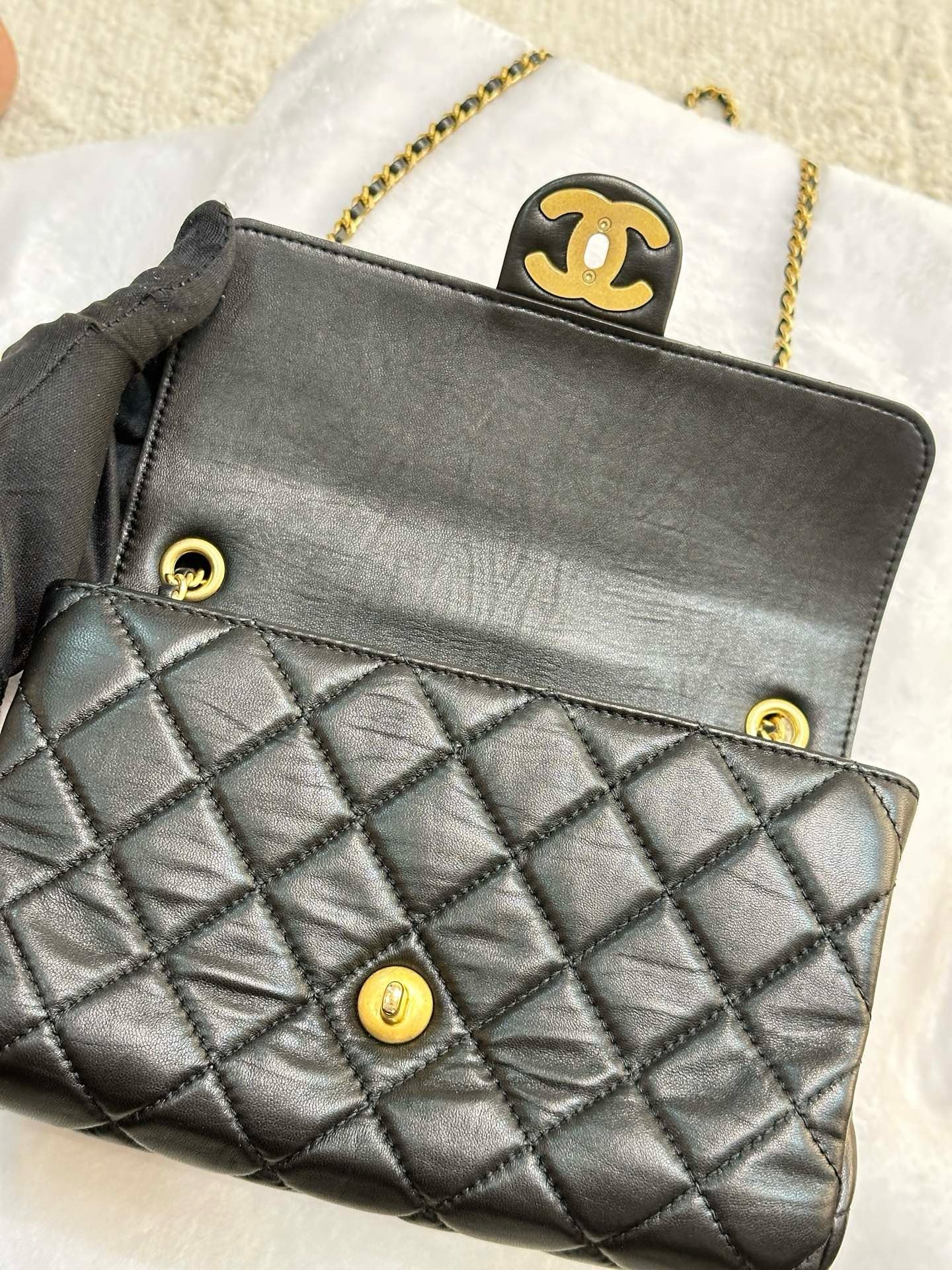 Chanel Small Black Quilted Lambskin Chain Flap GHW