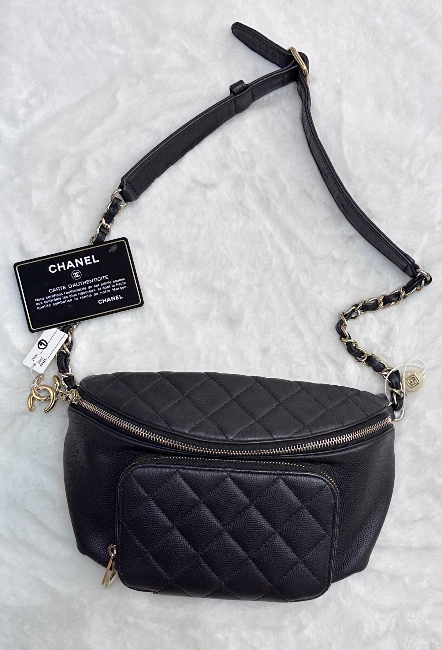 Chanel Black Quilted Caviar Leather Business Affinity Waist Belt Bag