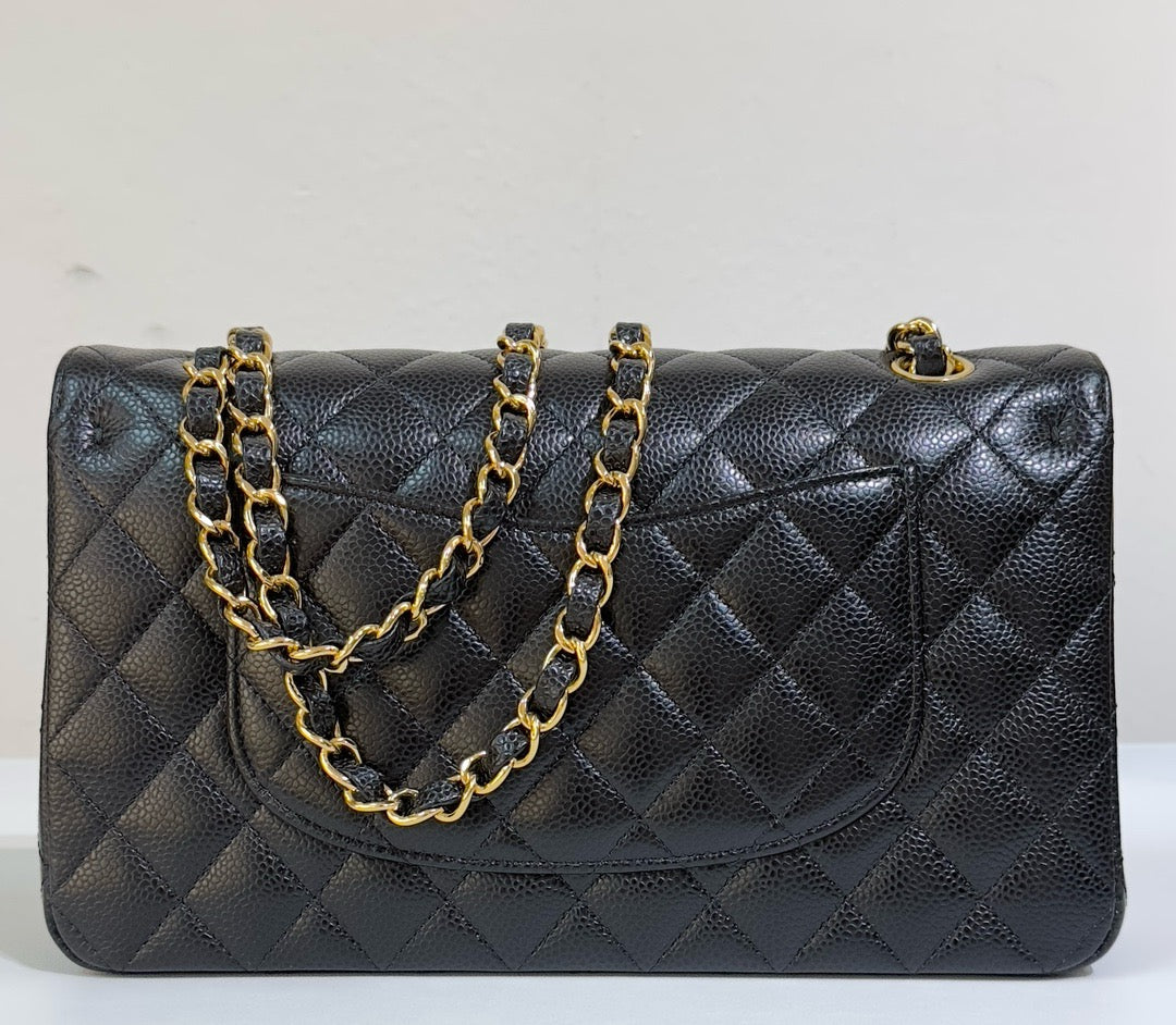 Chanel Medium Quilted Caviar Classic Double Flap Bag Black GHW 3014 holo card