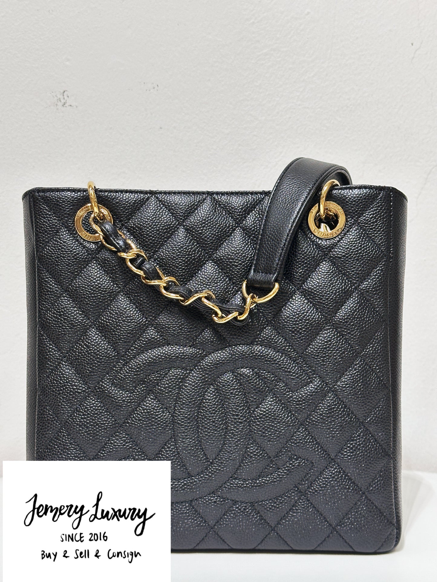 Chanel Caviar Quilted Petit Shopping Tote PST Black GHW 1608 holo card