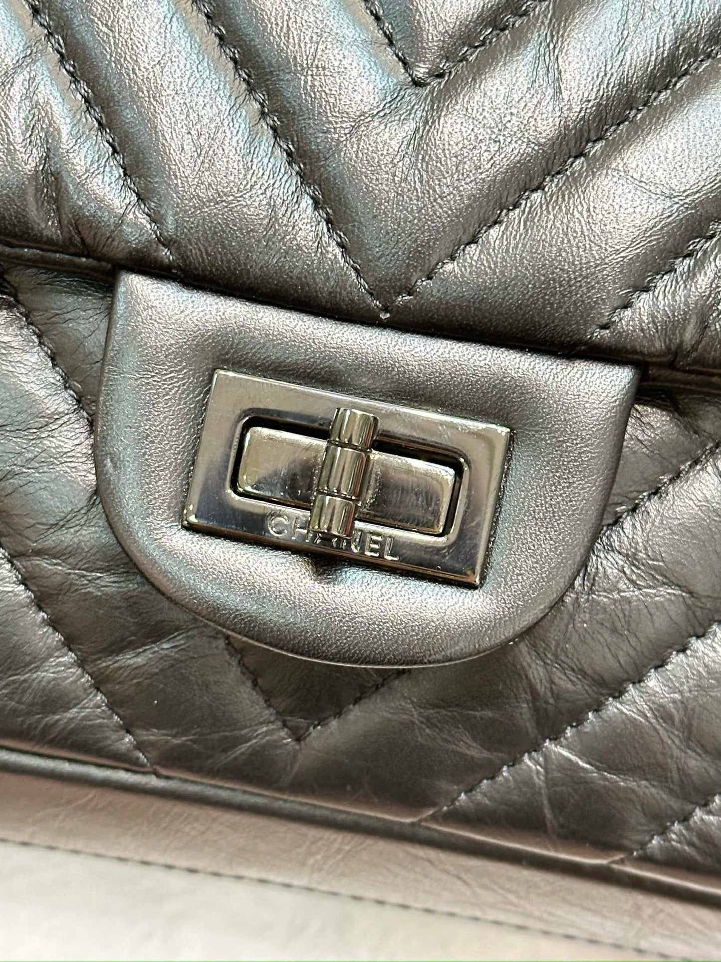 Chanel Small Aged Calfskin Chevron Quilted 2.55 Reissue 225 Flap So Black