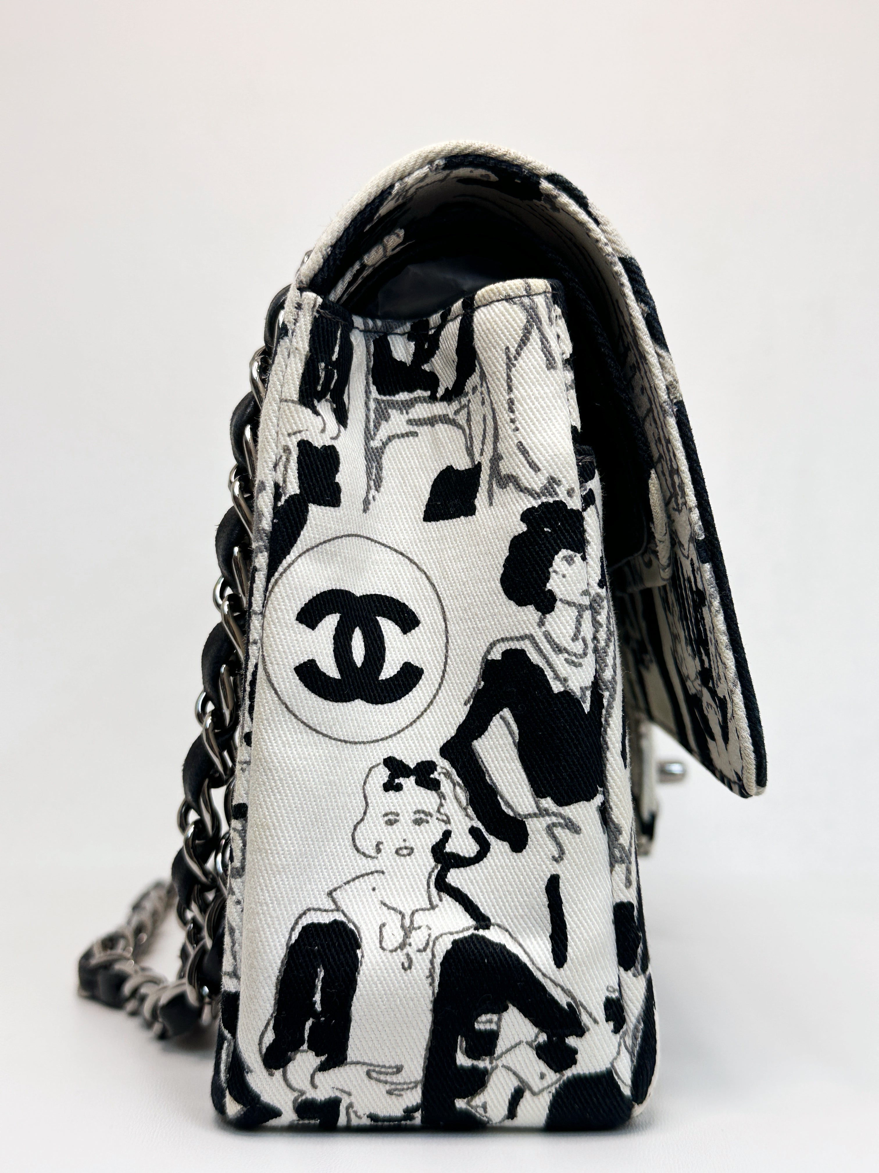 Chanel Canvas Coco Icons Medium Double Flap Bag Black White 827 holo card