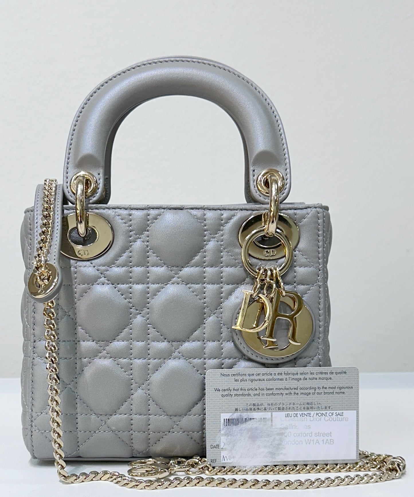 Christian Dior Mini Lambskin Cannage Lady Dior Gray Opaline GHW