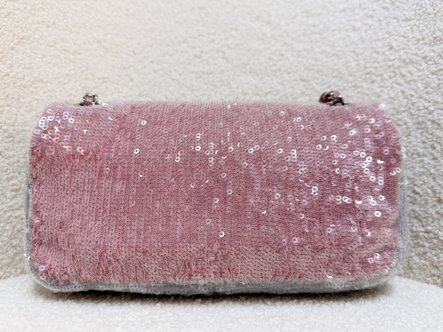 Chanel 18S Sequin Mini Waterfall Flap Pink Blue Yellow 2557 holo card