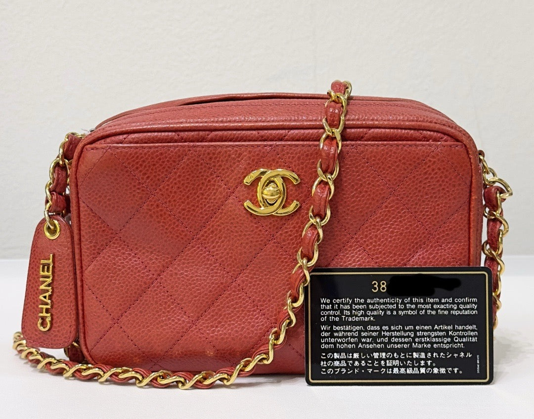 Chanel Caviar Quilted Camera Case Red