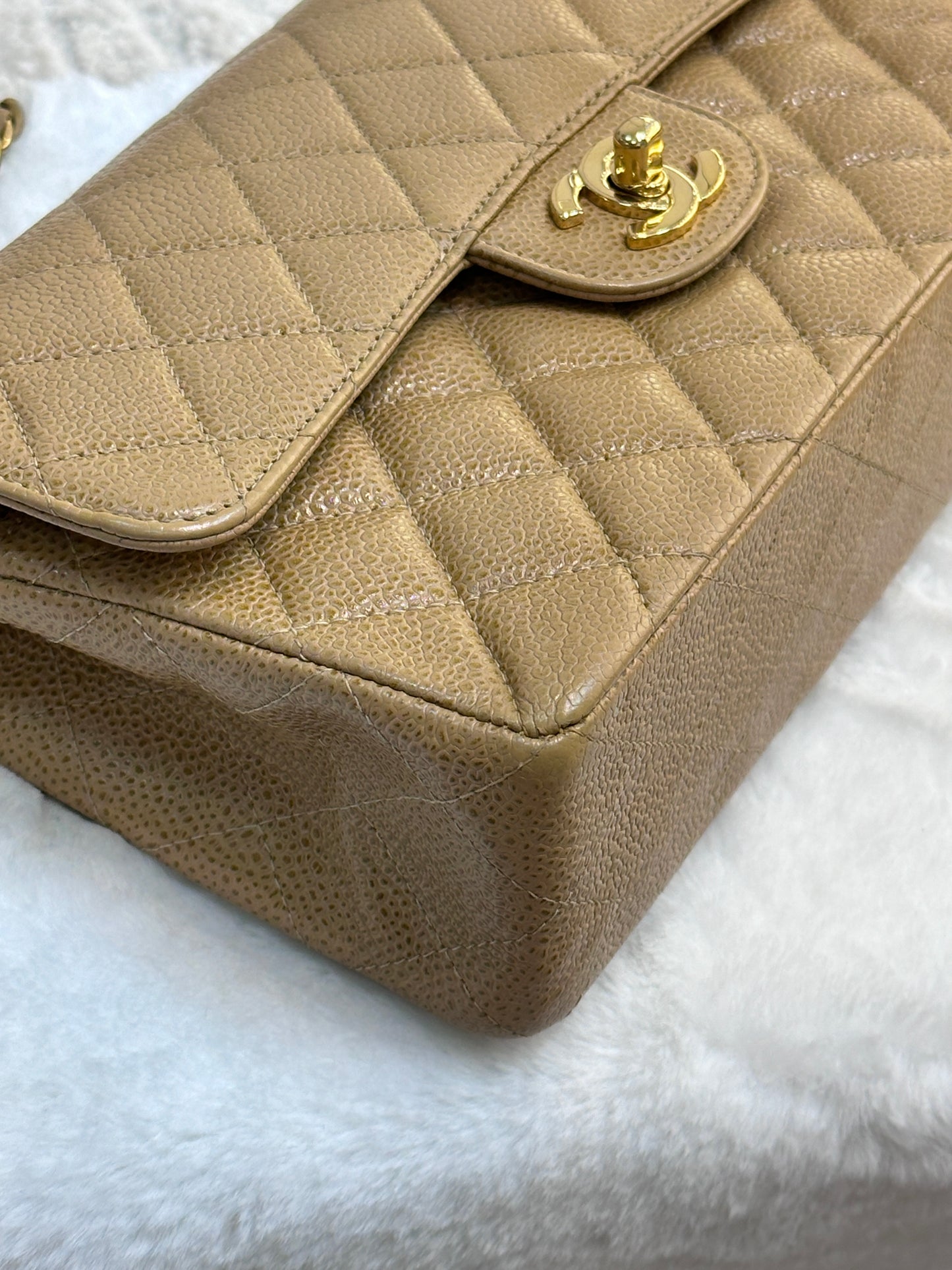 Chanel Small Caviar Quilted Double Flap Bag Beige