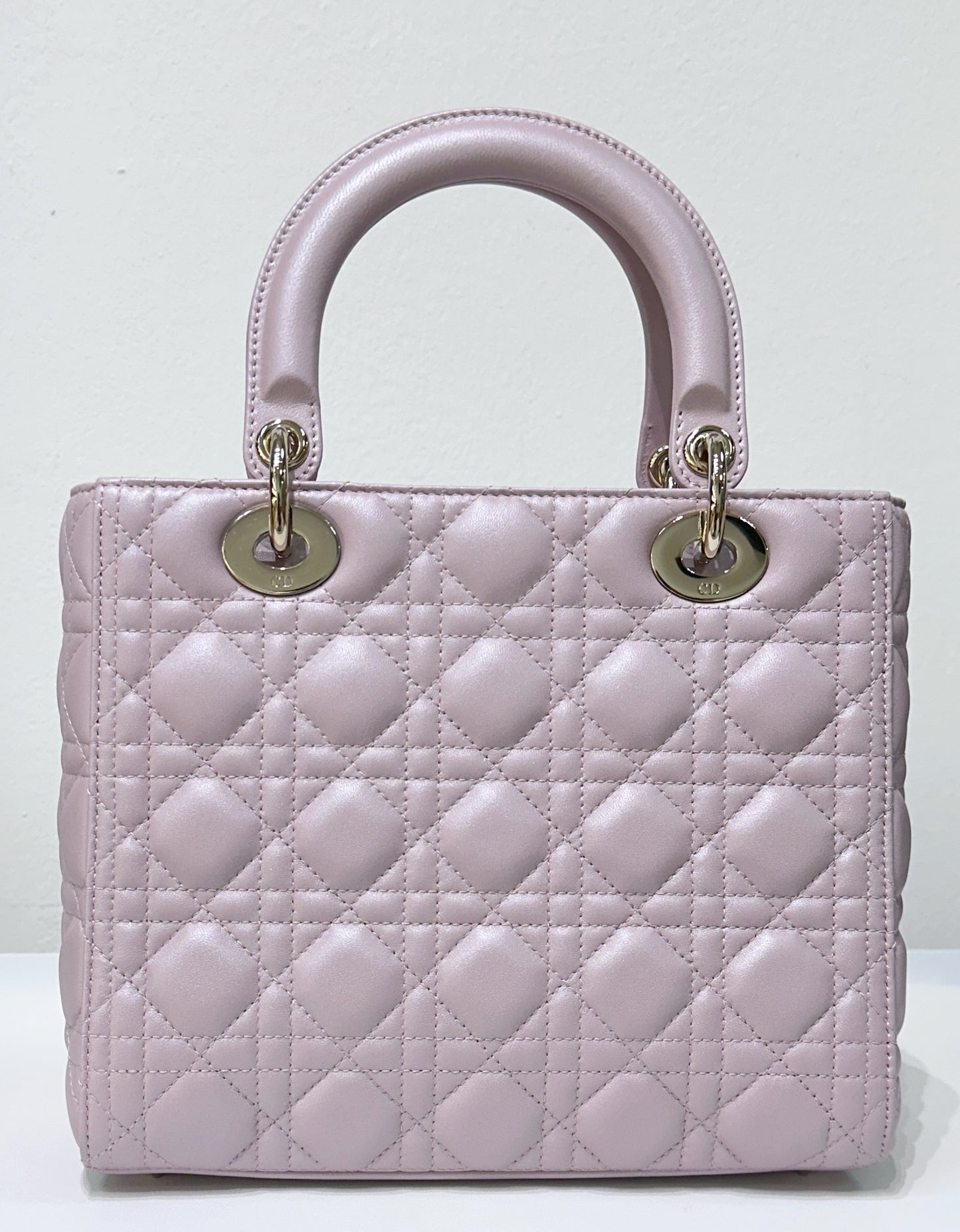 Christian Dior Medium Lambskin Cannage Lady Dior Flap Bag Pink GHW