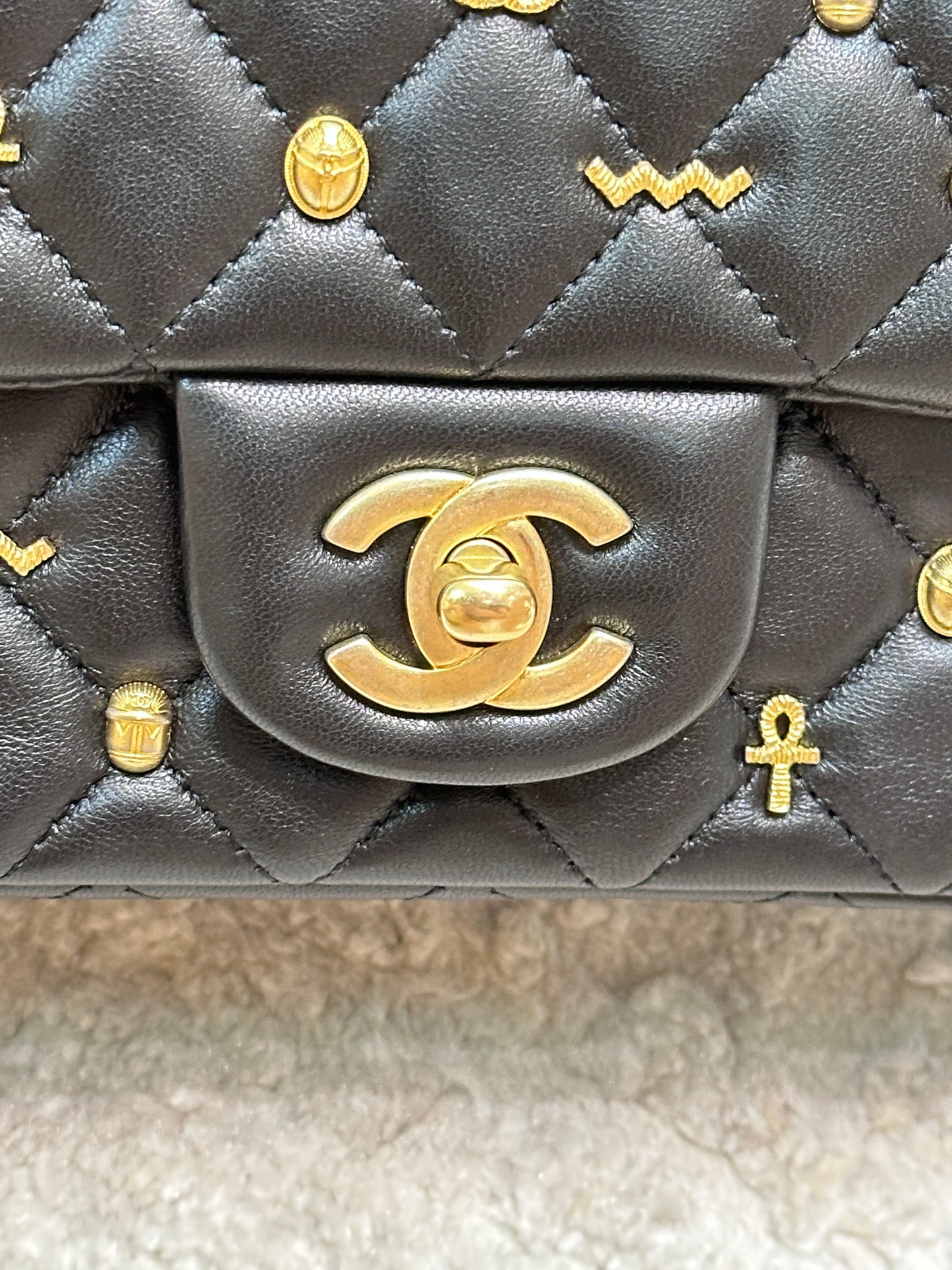 Chanel Mini Lambskin Quilted Egyptian Amulet Rectangular Flap Black GHW