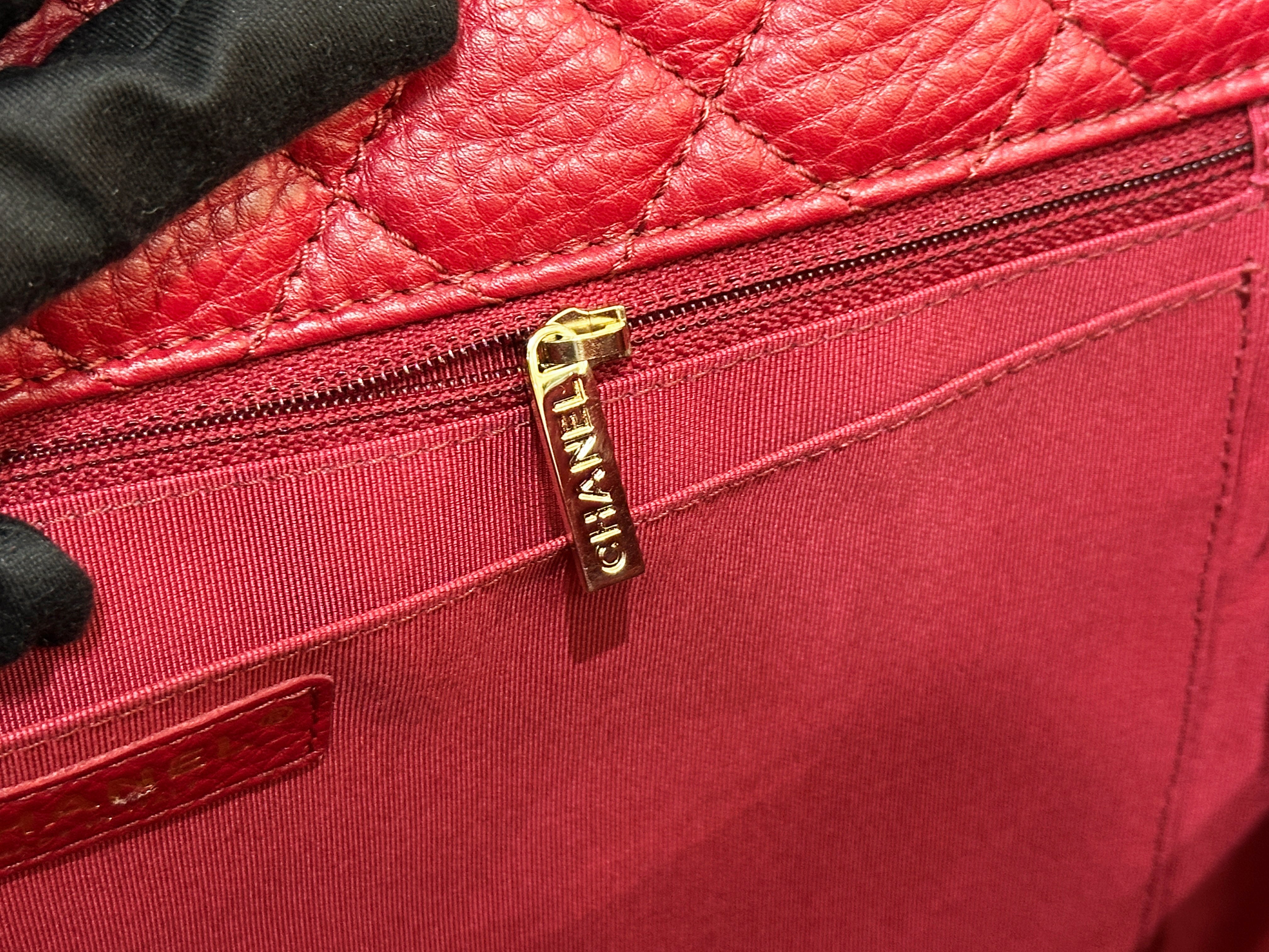 Chanel Red Grained Calfskin XL Small Travel Flap Bag Light Gold Hardware