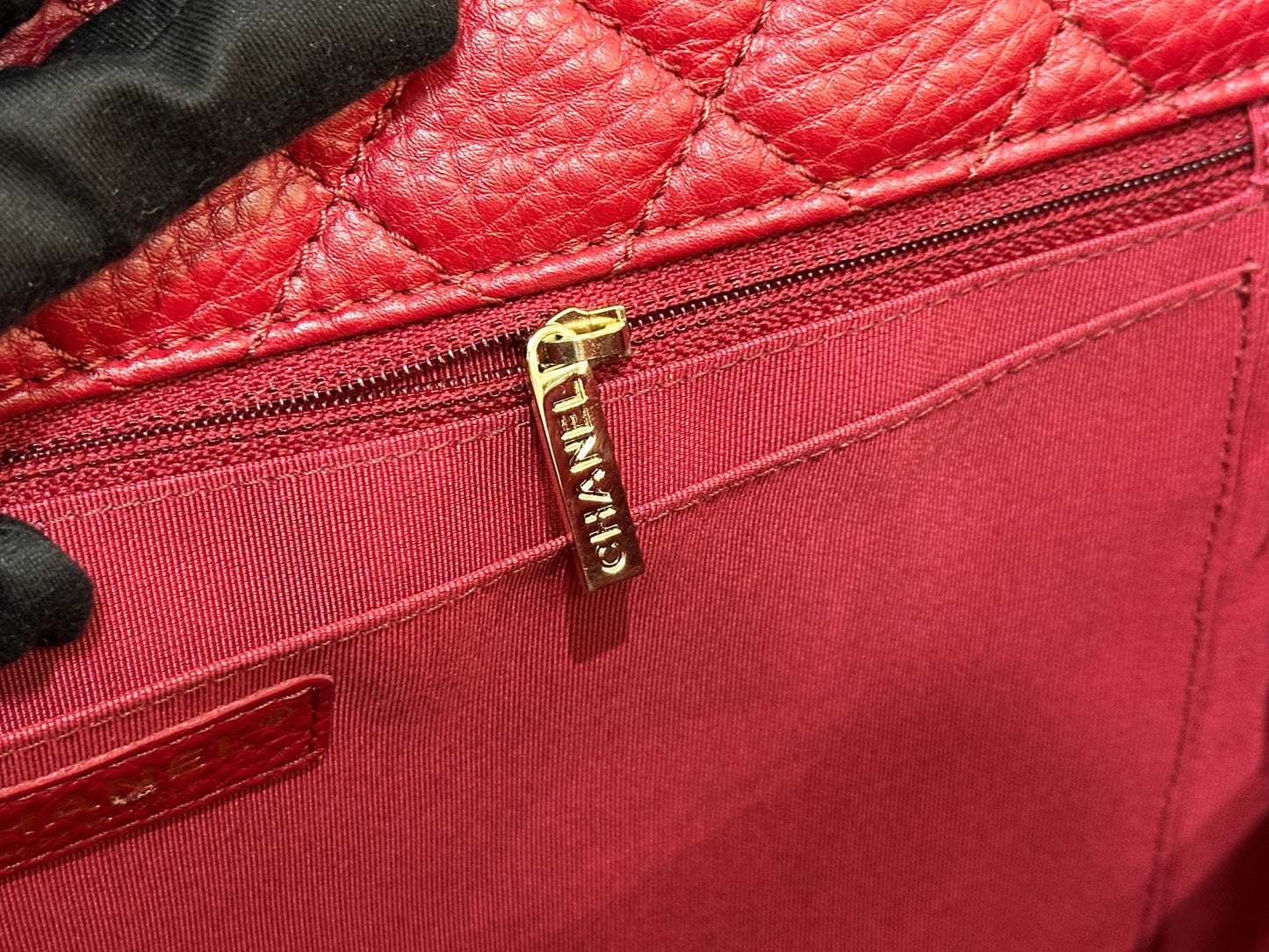 Chanel Red Grained Calfskin XL Small Travel Flap Bag Light Gold Hardware