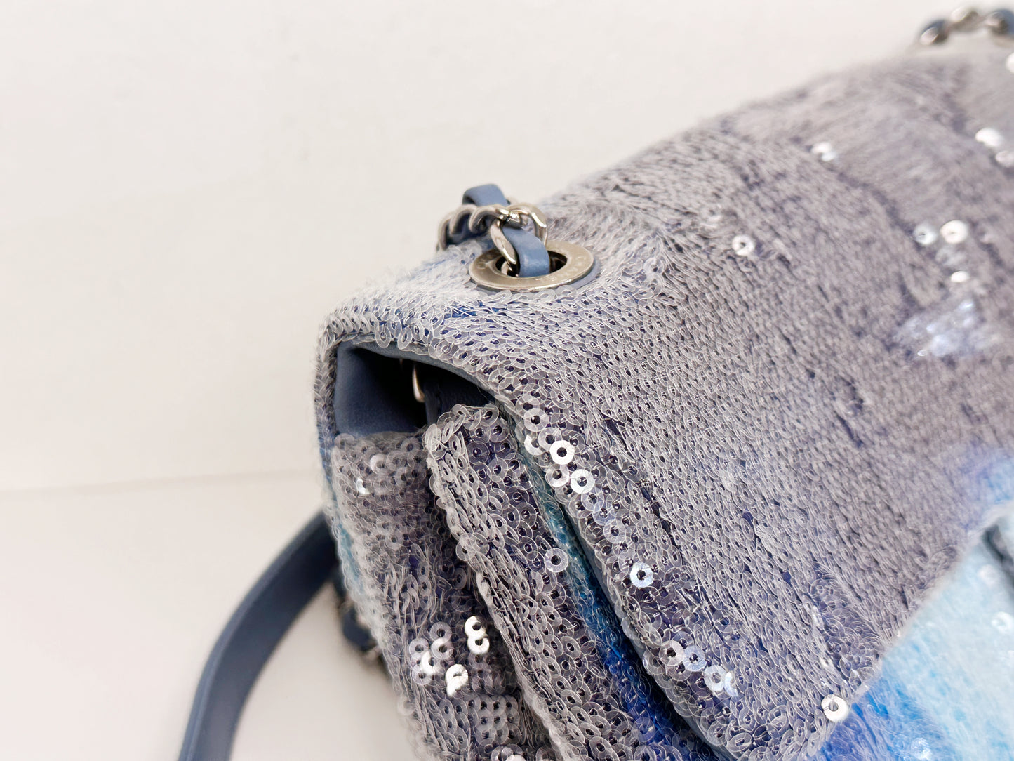 Chanel Sequin Mini Waterfall Light Blue Flap Bag 2590 holo card