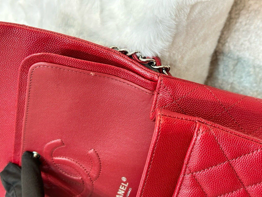 Chanel Medium Caviar Double Flap Red Bag SHW 17B