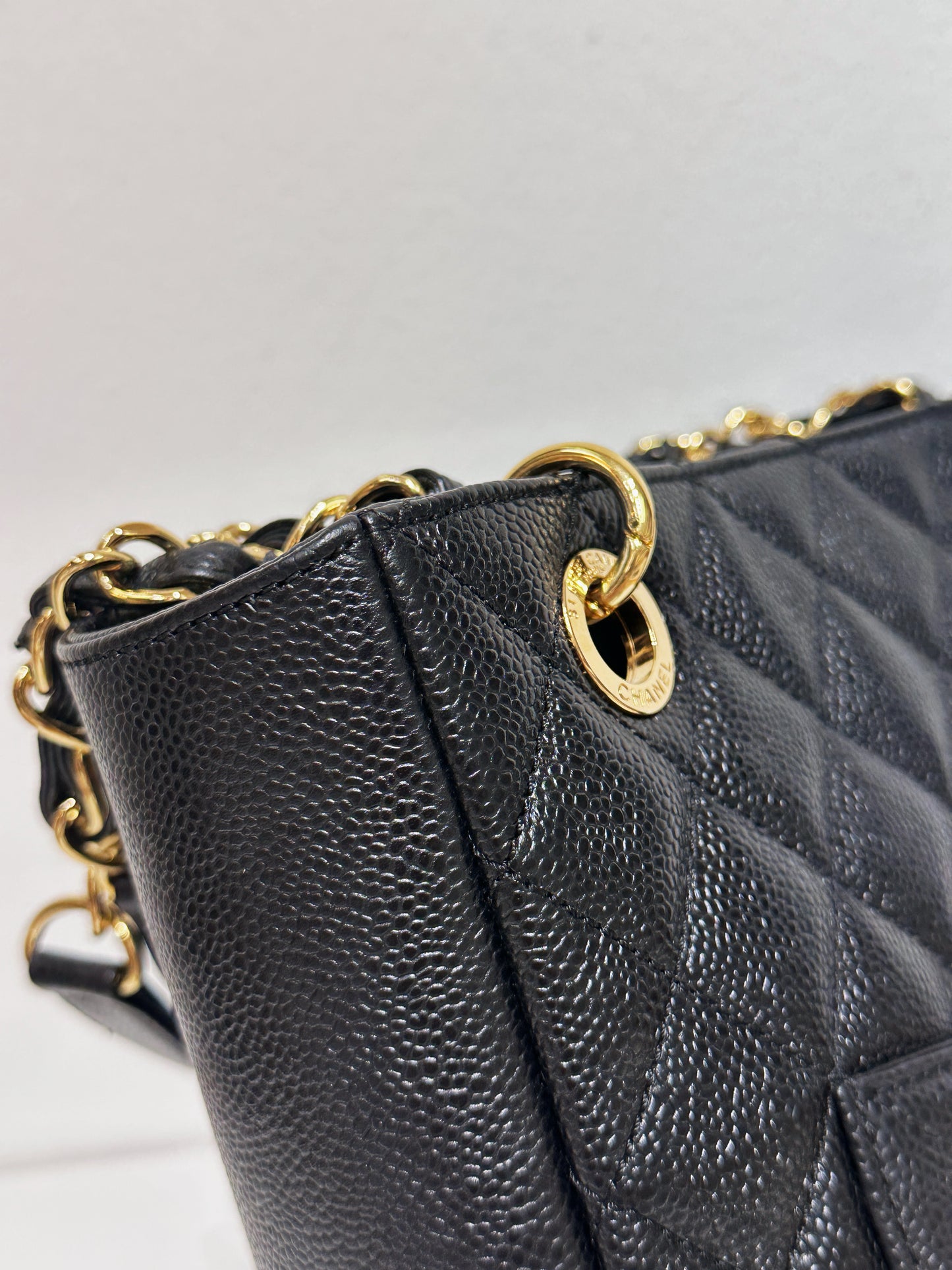 Chanel Caviar Quilted Petit Shopping Tote PST Black GHW 1608 holo card
