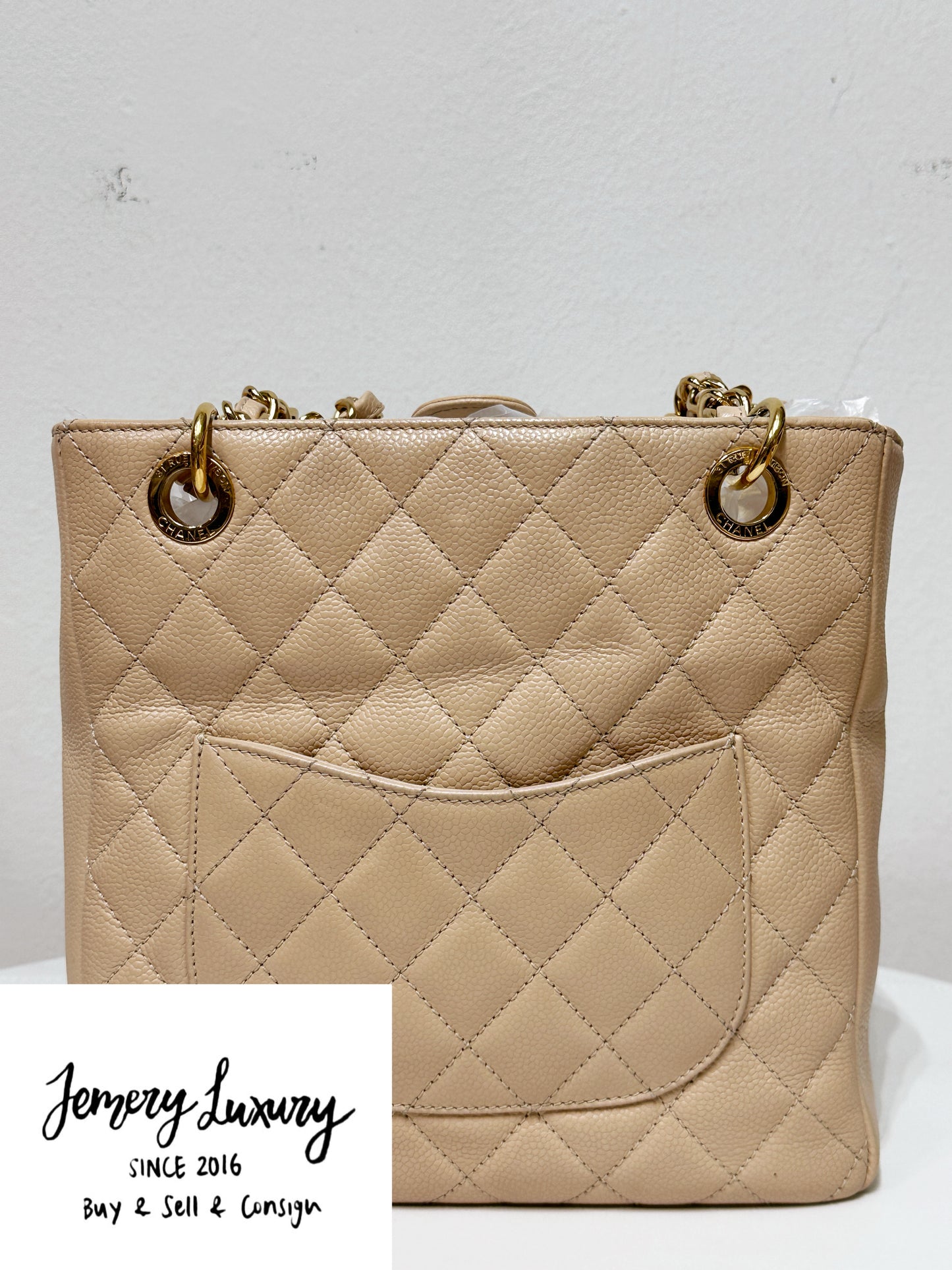 Chanel Caviar Quilted Petit Shopping Tote PST Beige GHW 1551 holo