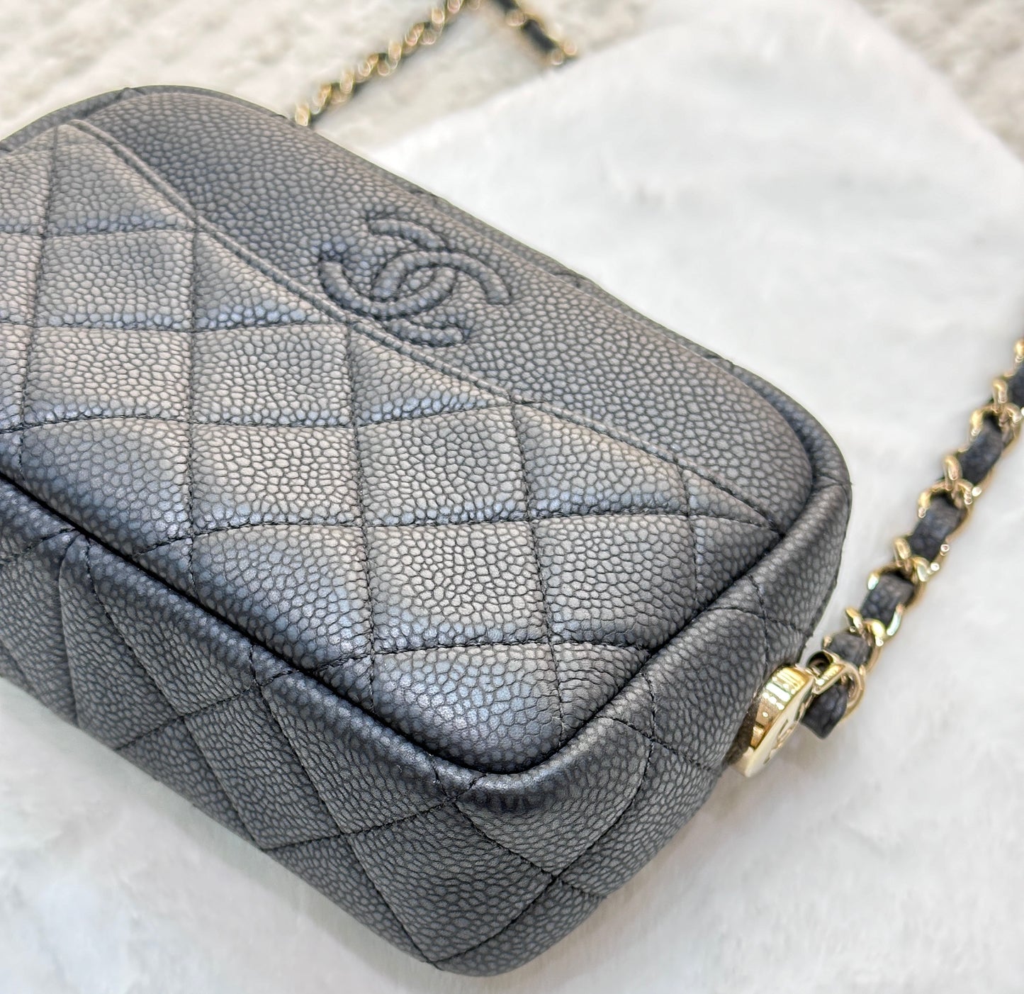 CHANEL Caviar Quilted Mini Coco Tassel Camera Case Black