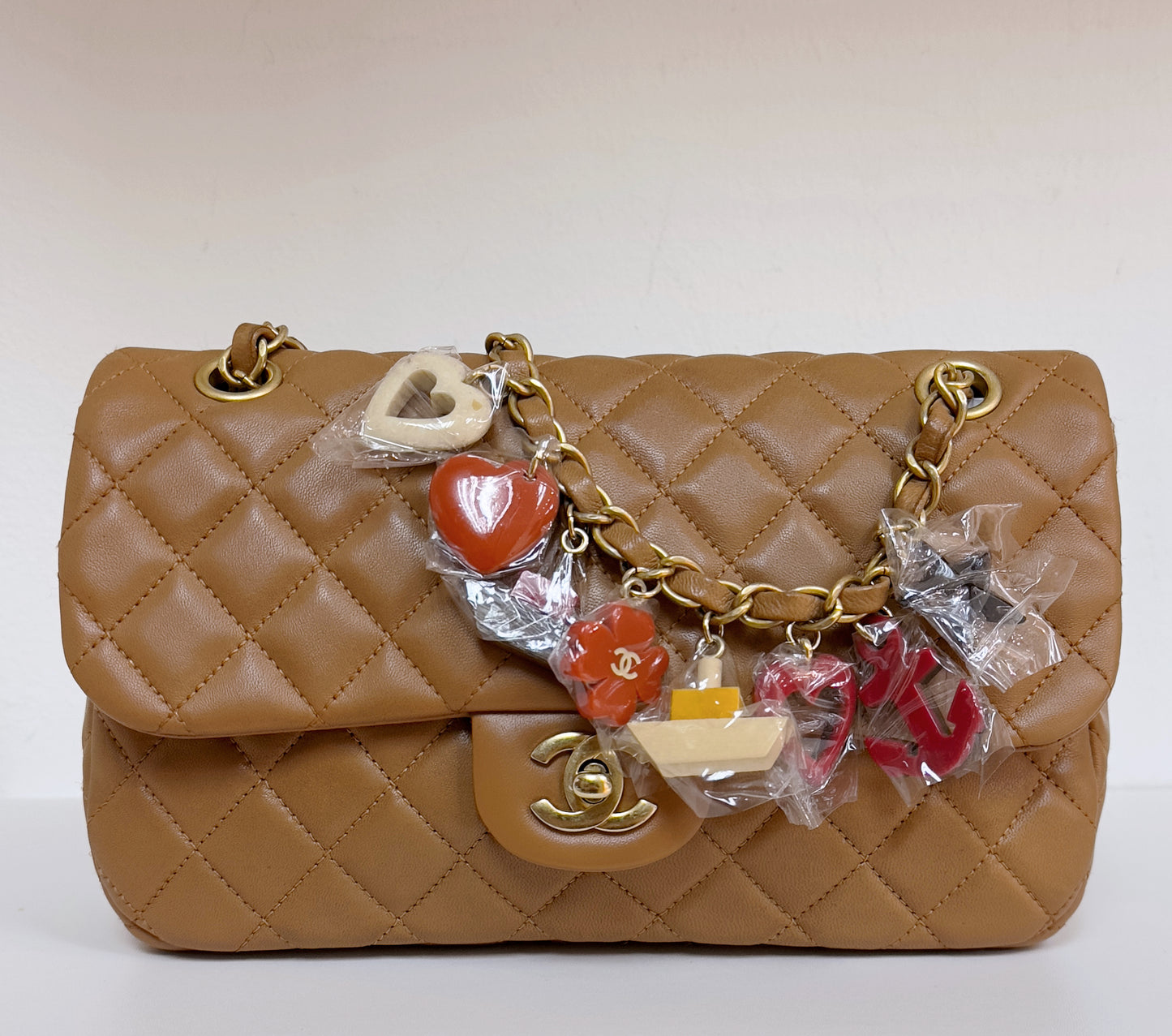 Chanel Lambskin Valentine Charms  Small Flap Beige 1427 holo card