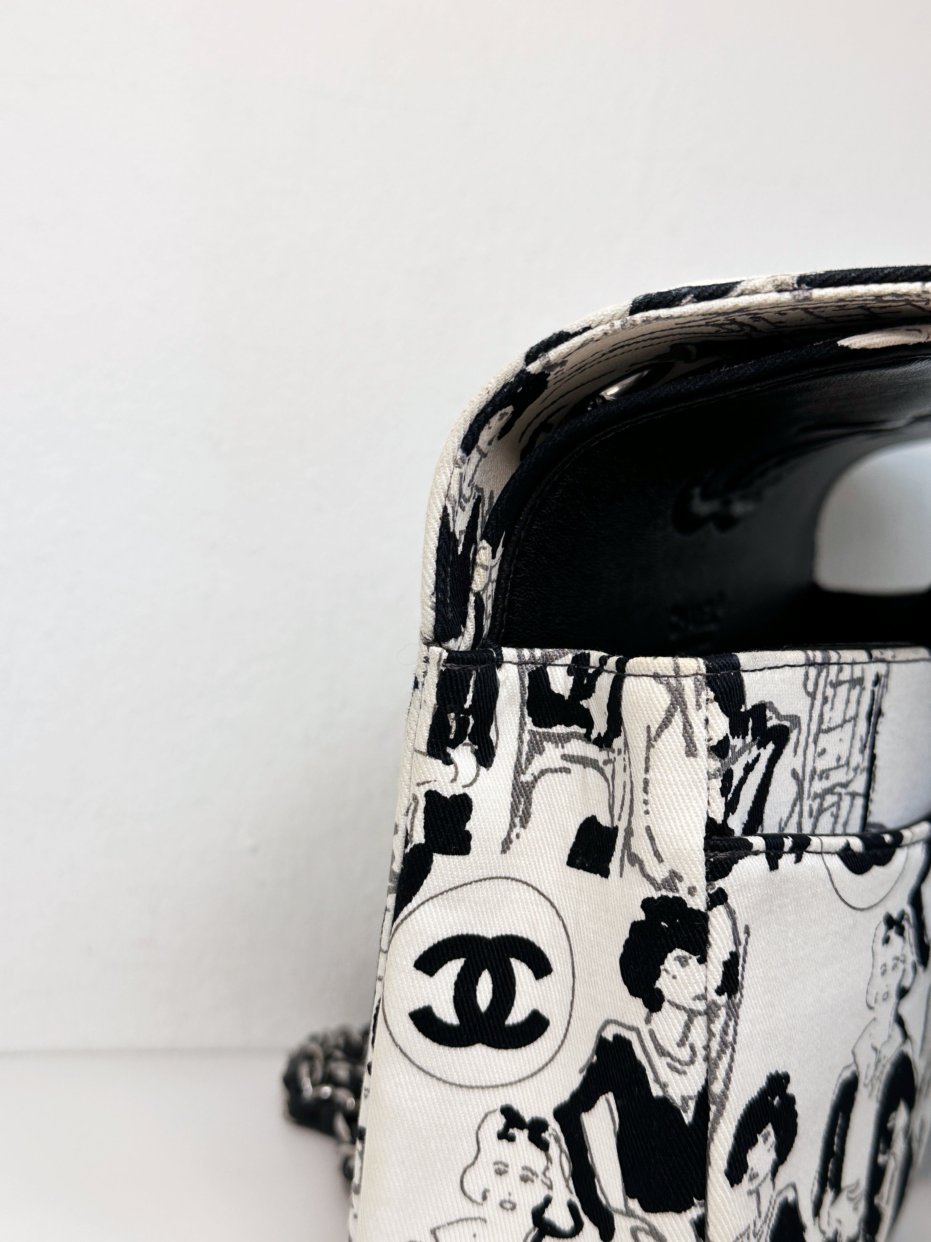 Chanel Canvas Coco Icons Medium Double Flap Bag Black White 827 holo card