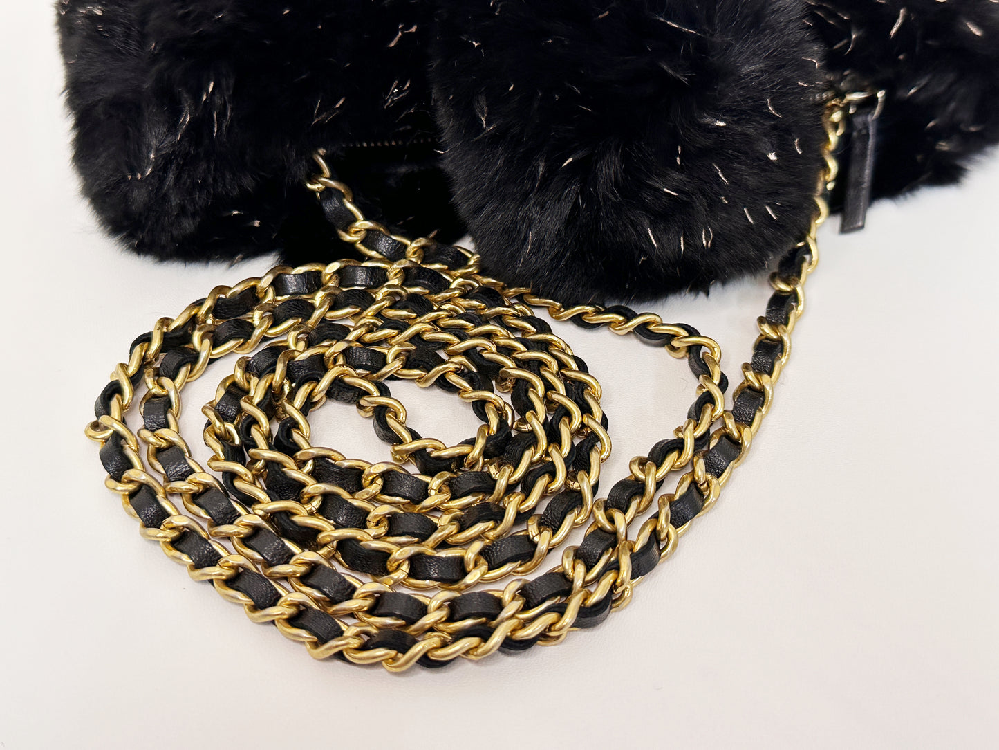 Chanel CC Black Fur Chain Clutch 2270 holo card