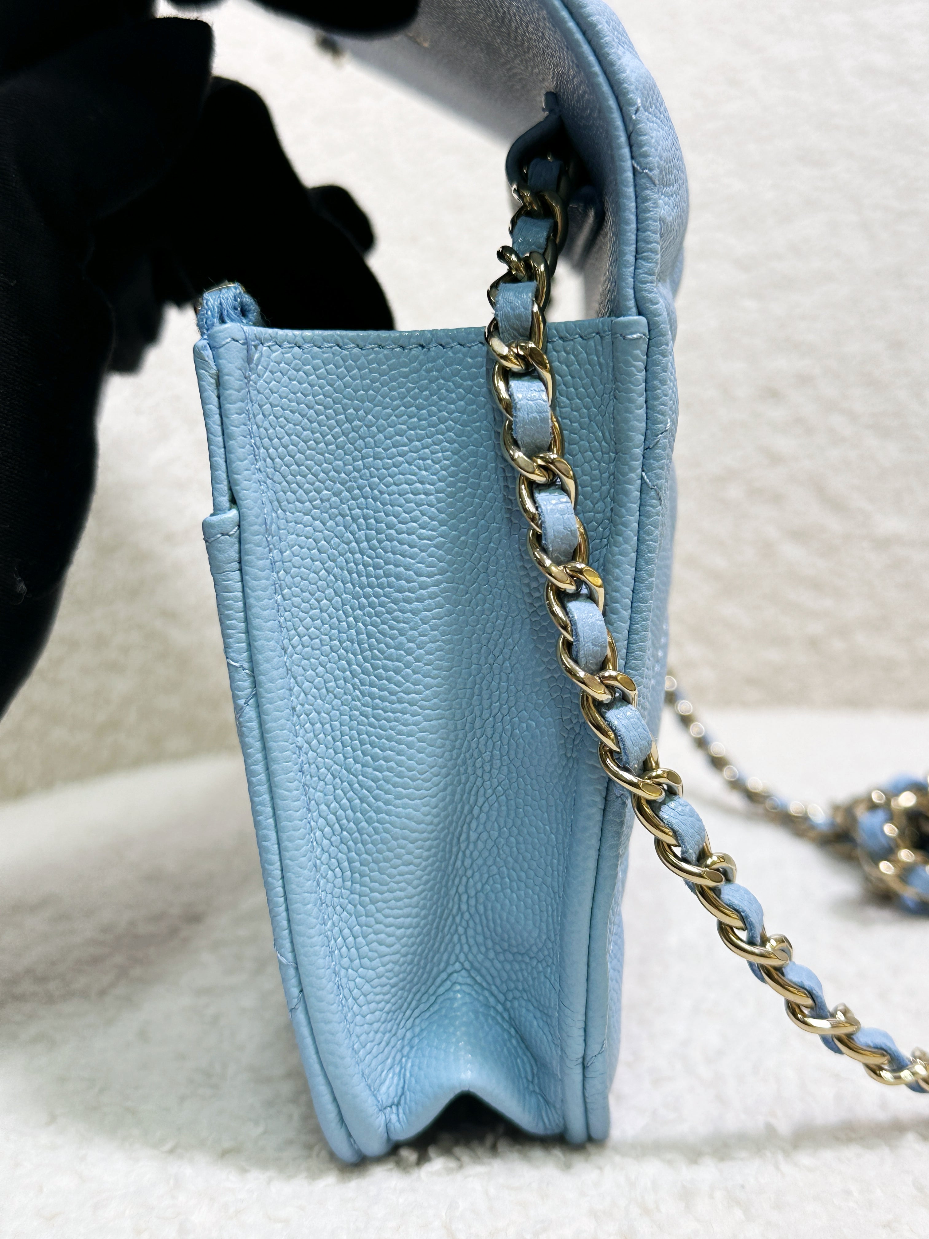 Chanel Classic Wallet on Chain Caviar Blue GHW G1L4 microchip