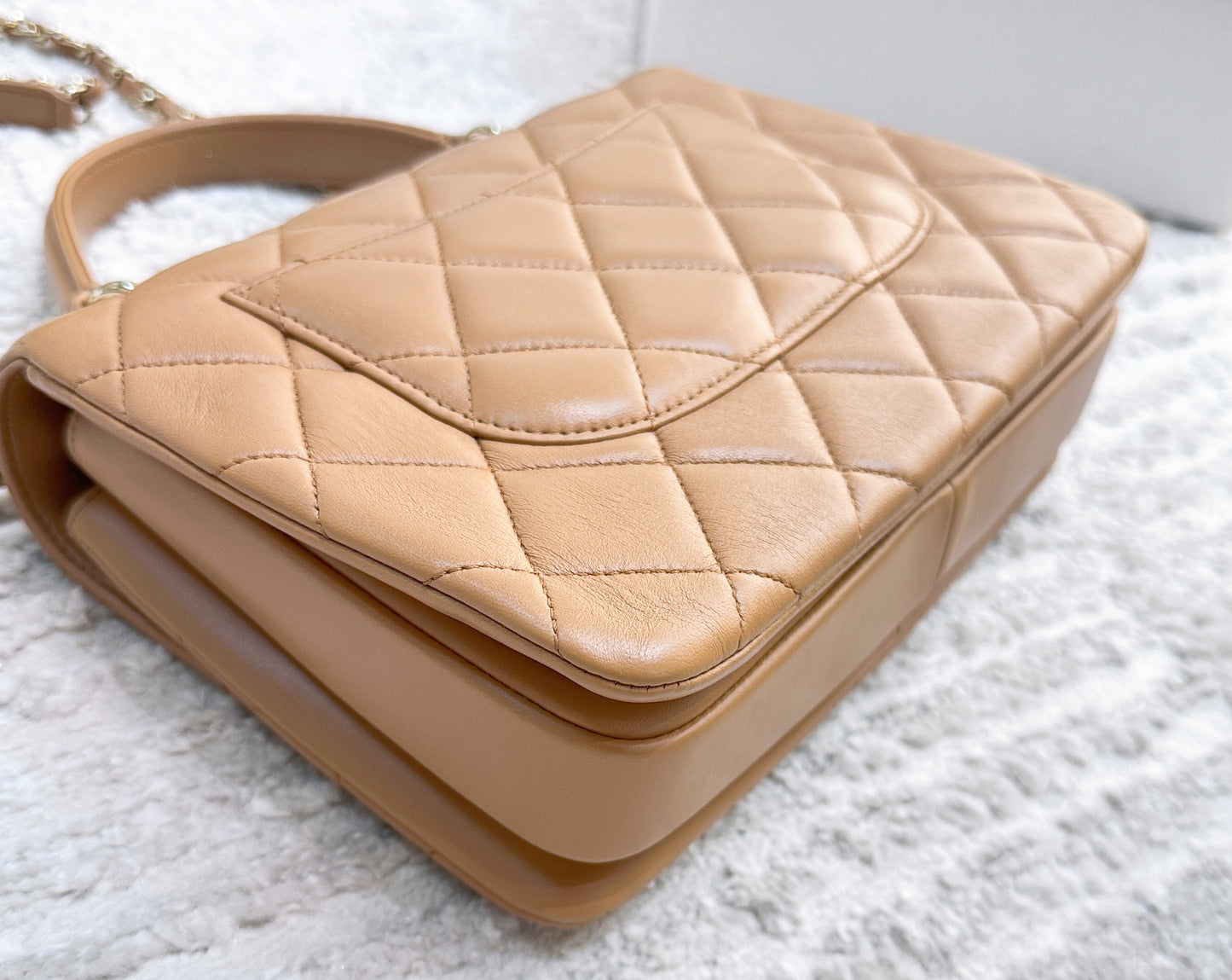 CHANEL Lambskin Quilted Small Trendy CC Flap Dual Handle Bag Camel 19K