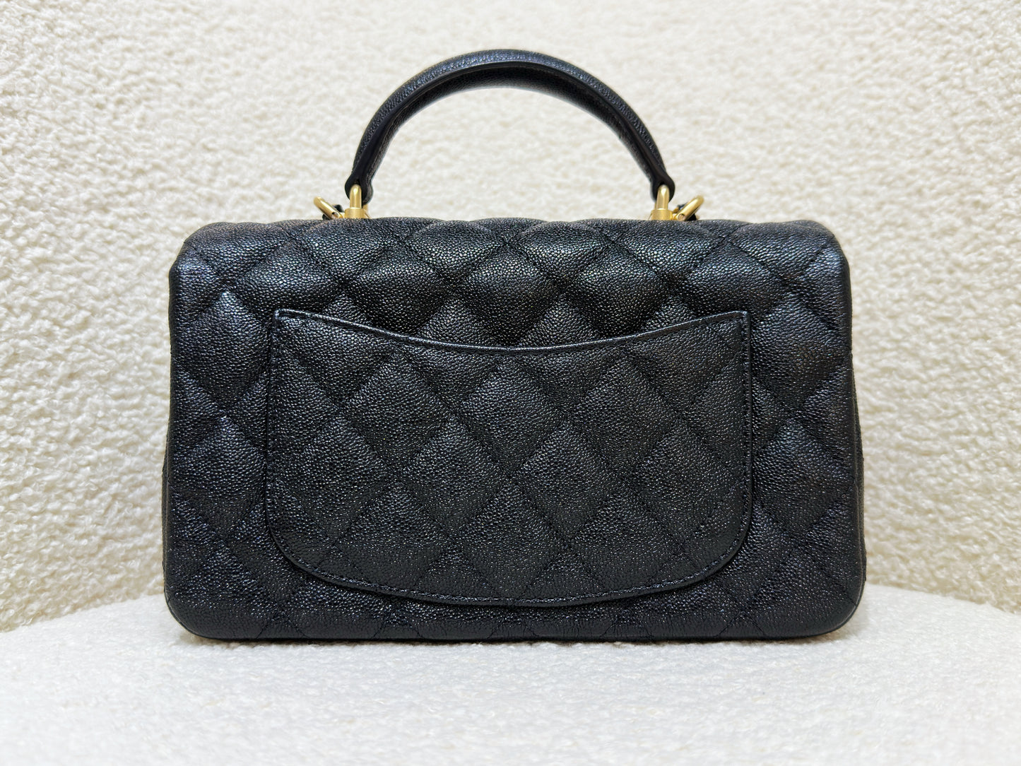 Chanel Mini Rectangular Top Handle Flap Bag Black Caviar GHW 3126 holo card