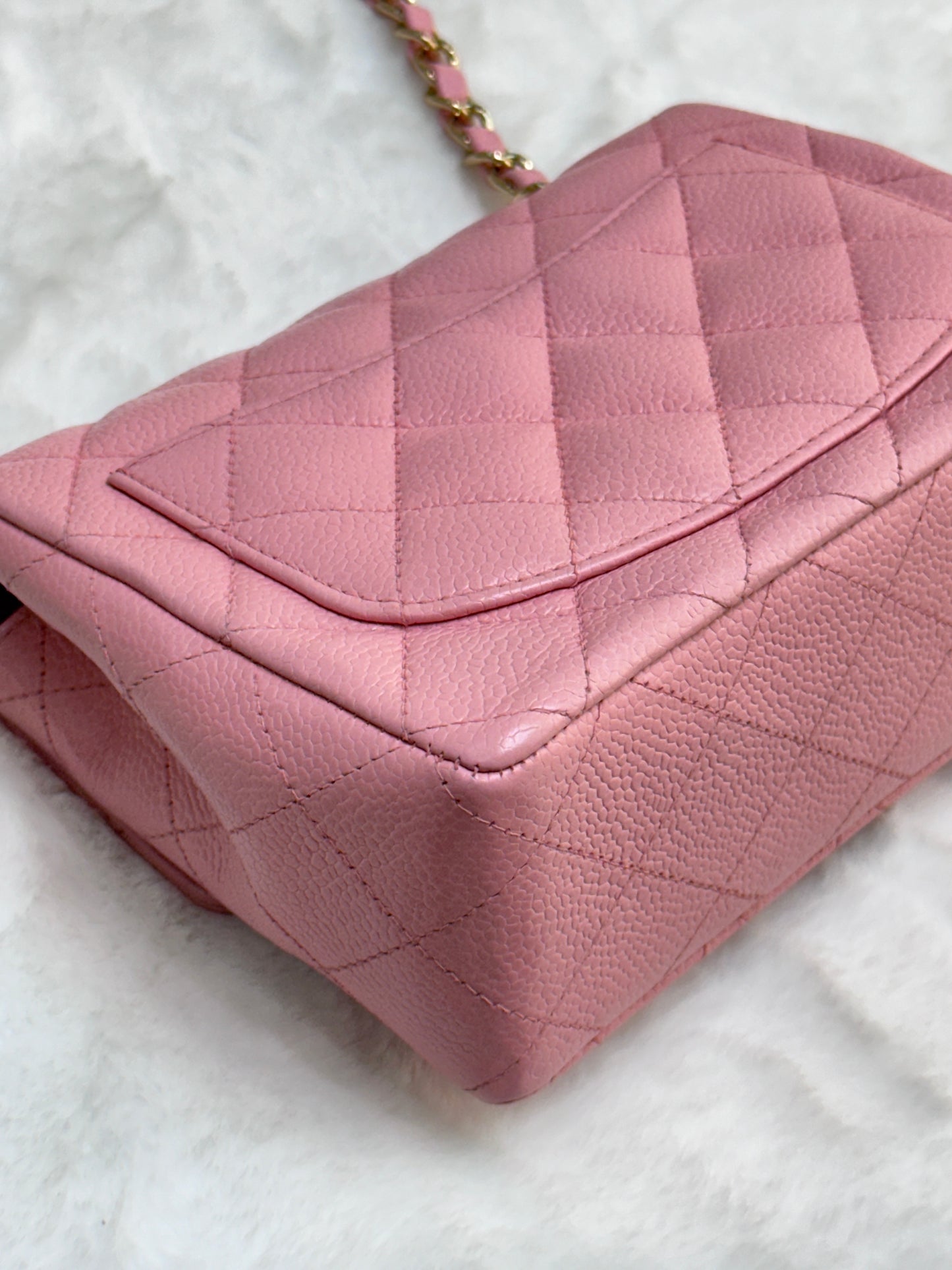 Chanel Mini Square Classic Caviar Flap Pink. Body lightly touched