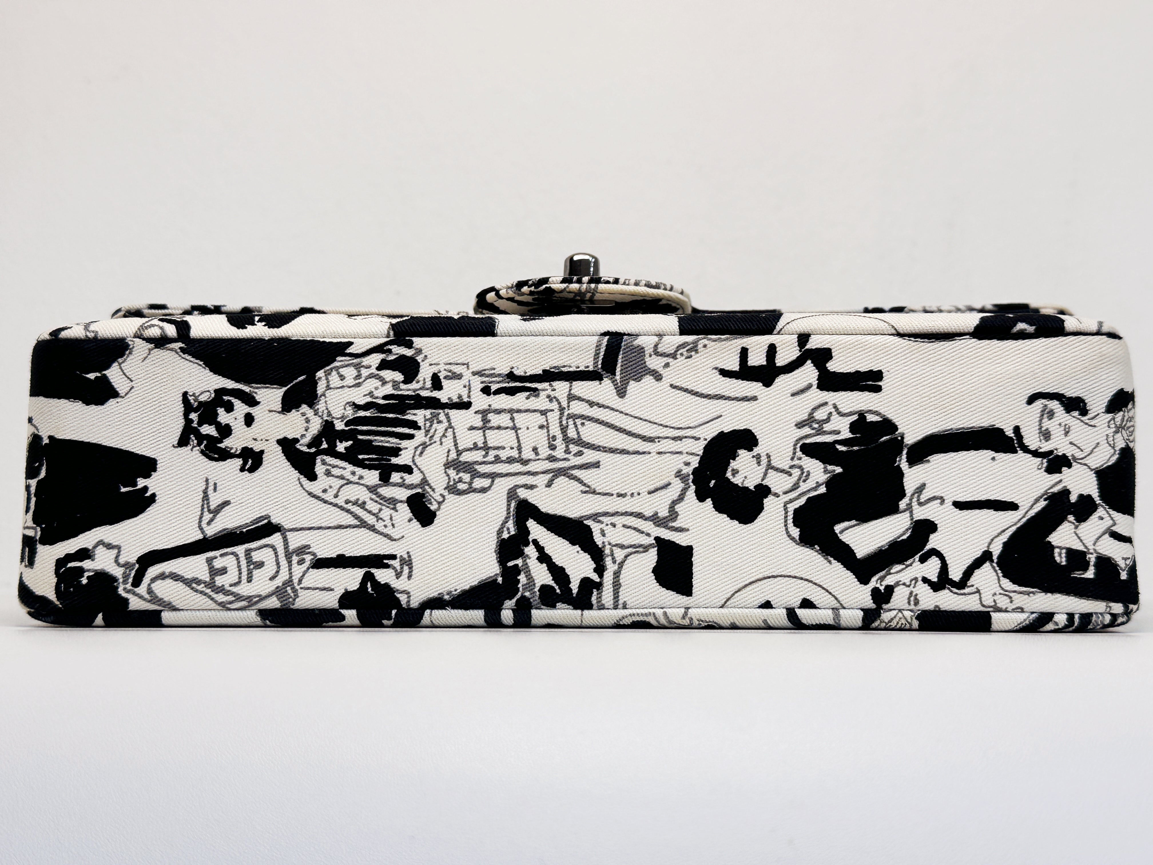 Chanel Canvas Coco Icons Medium Double Flap Bag Black White 827 holo card