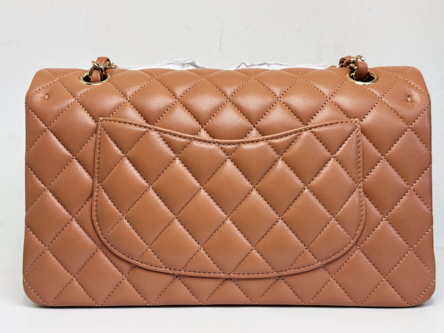Chanel 21P Caramel Medium Lambskin Classic Double Flap Bag LGHW 3102 holo card