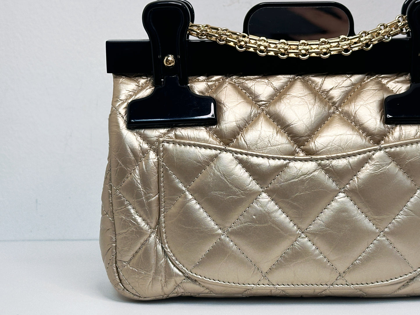 Chanel Aged Calfskin Quilted 2.55 Reissue Mini Hanger Flap Gold 2355 holo card