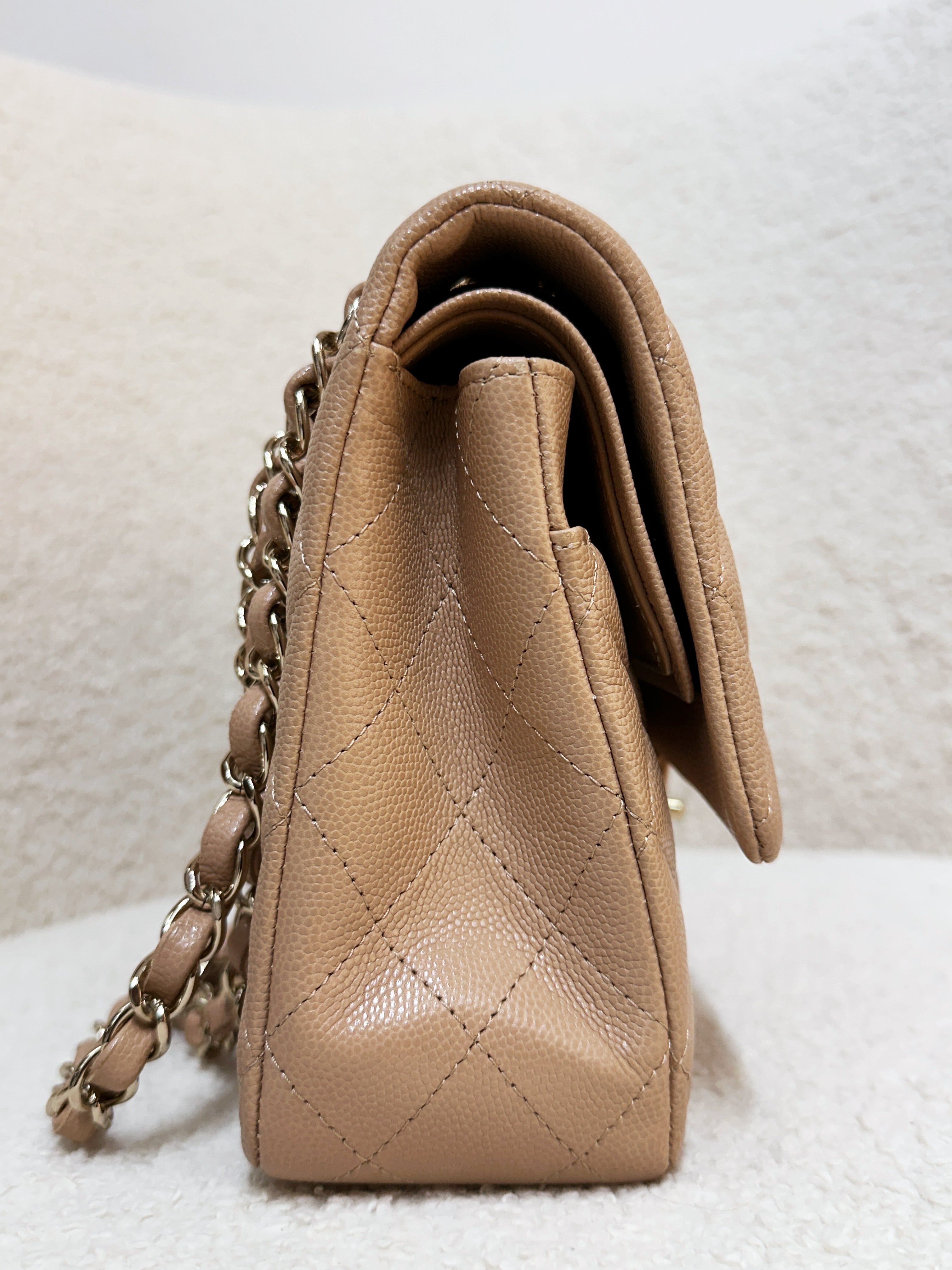 Chanel 19B Dark Beige Caviar Classic Quilted Classic Flap Medium LGHW