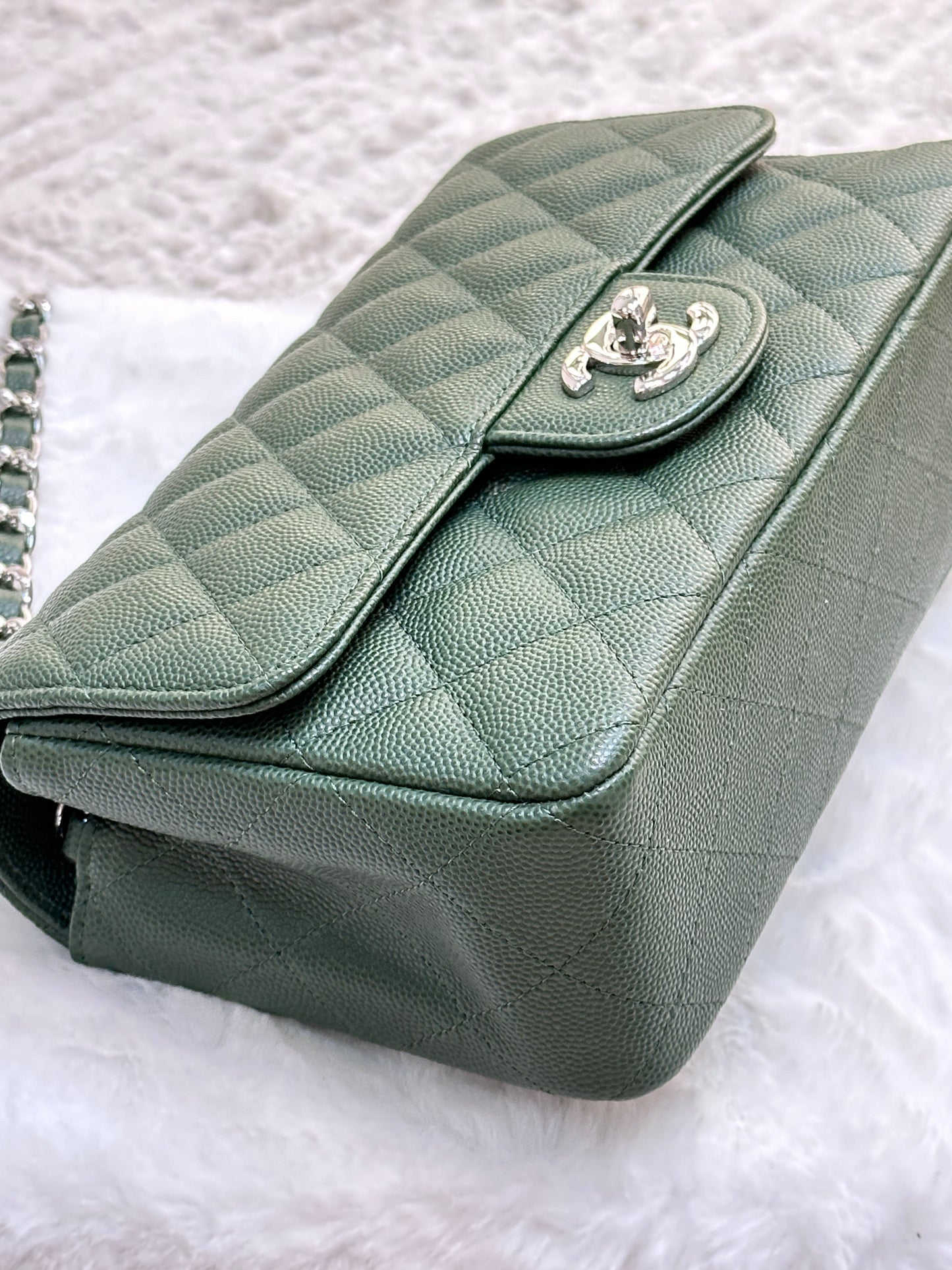 Chanel Caviar Quilted Mini Rectangular Flap Green