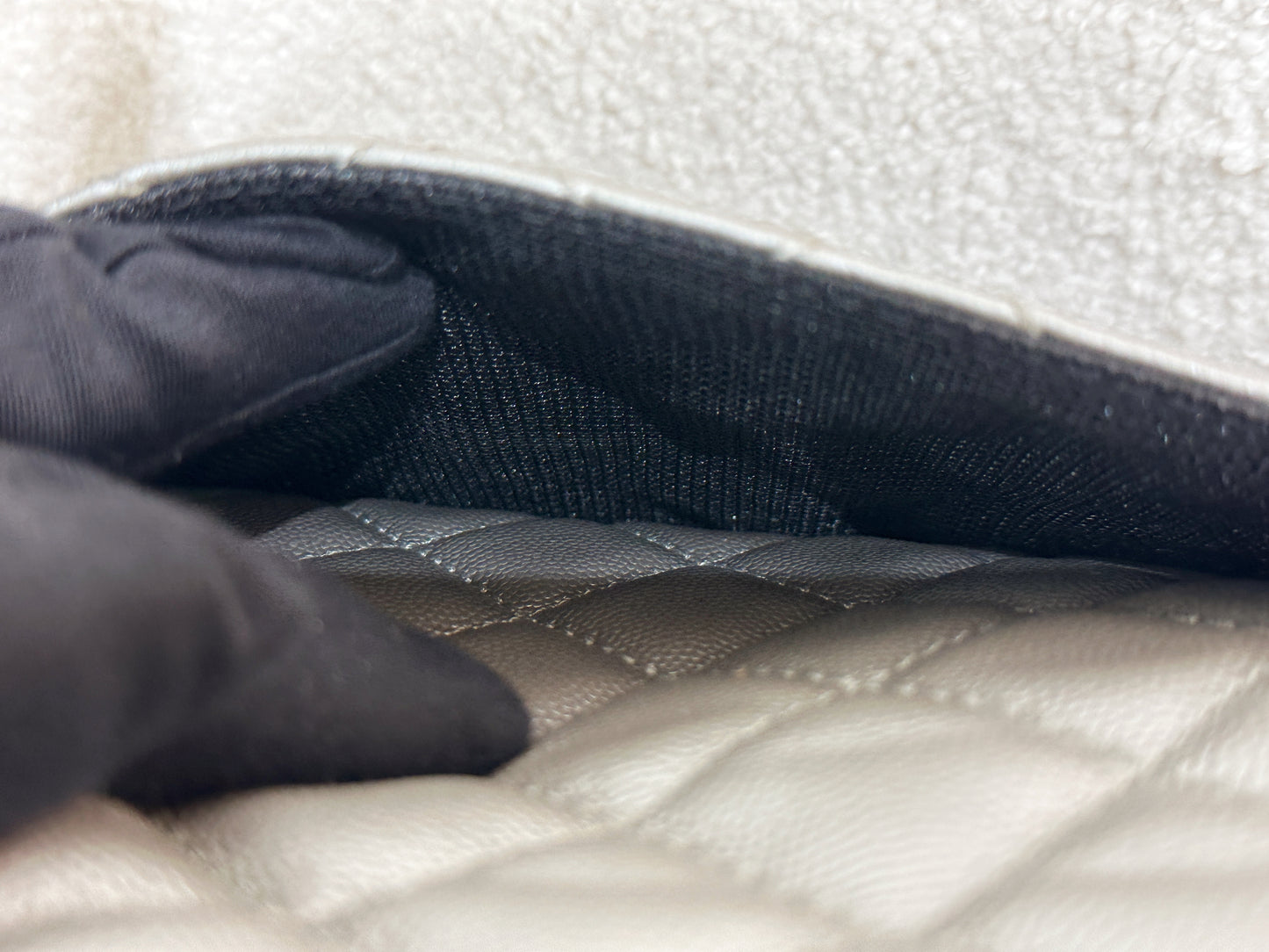 Chanel 2017 Caviar Classic Quilted XXL Travel Flap shoulder bag Metallic Silver SHW 2257 holo card