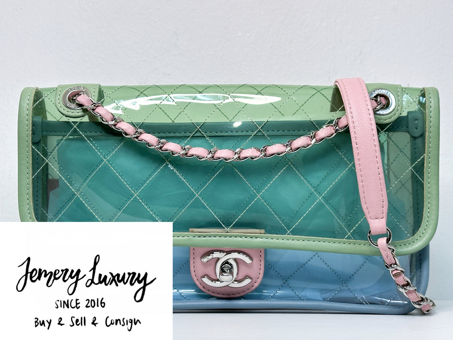 Chanel Coco Splash PVC Medium Flap Bag Green/Blue/Pink 254975 holo