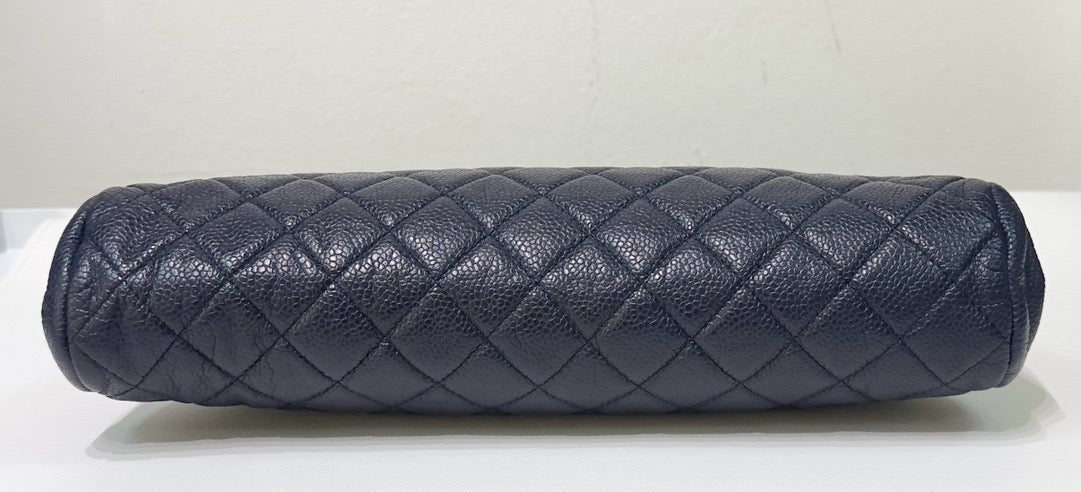 Chanel Quilted Caviar Timeless Clutch Bag Navy Blue SHW