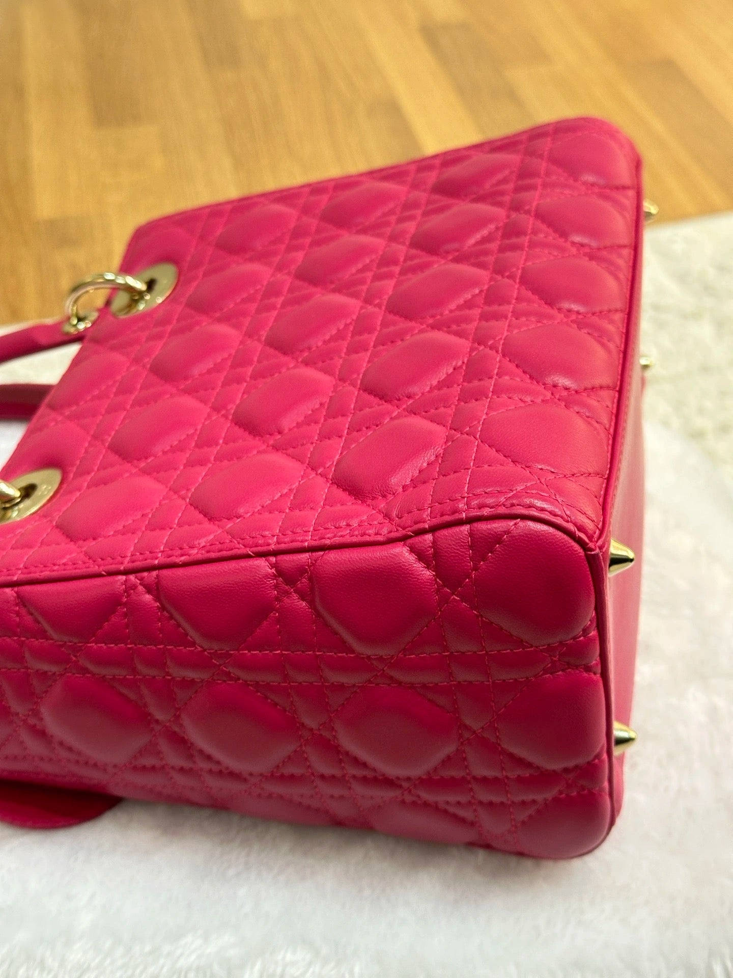 Christian Dior Medium Cannage Lambskin Lady Dior Bag Fuschia Pink GHW