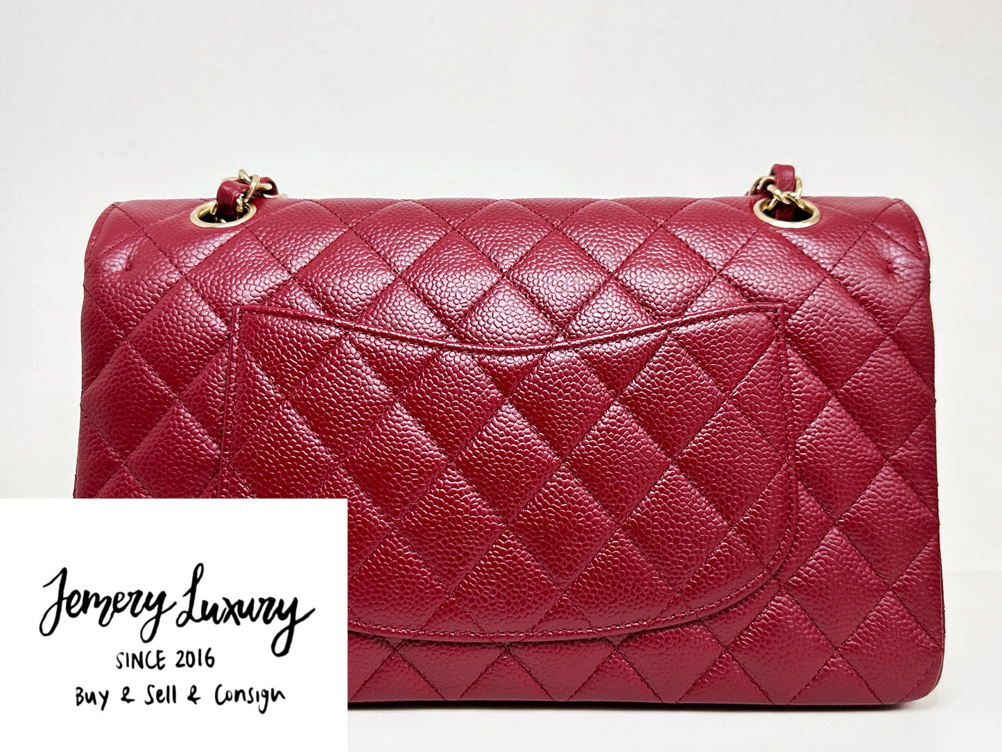 Chanel Caviar Classic Quilted Medium Double Flap Bordeaux Bag 1307 holo card