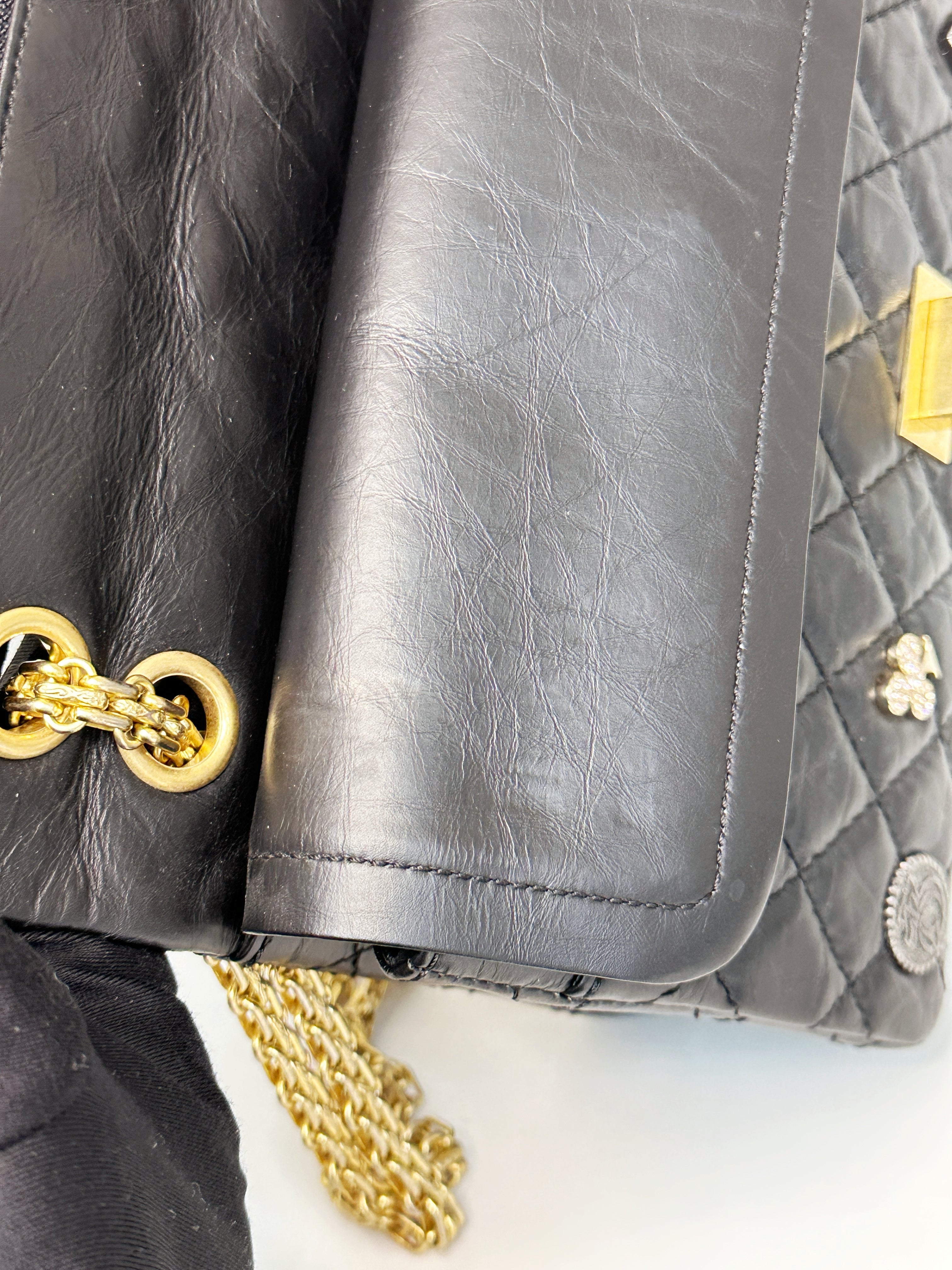 Chanel Small 2.55 Reissue Aged Calfskin Lucky Charms 225 Flap Black GHW