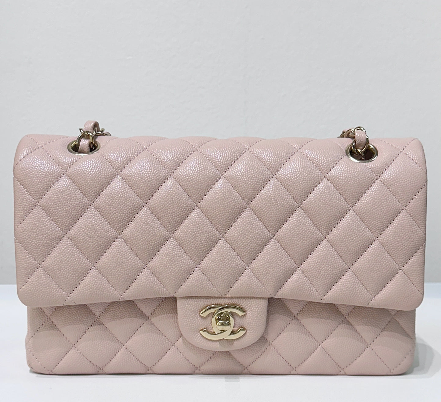 Chanel Medium Caviar Quilted Double Flap Light Pink 21Ｃ